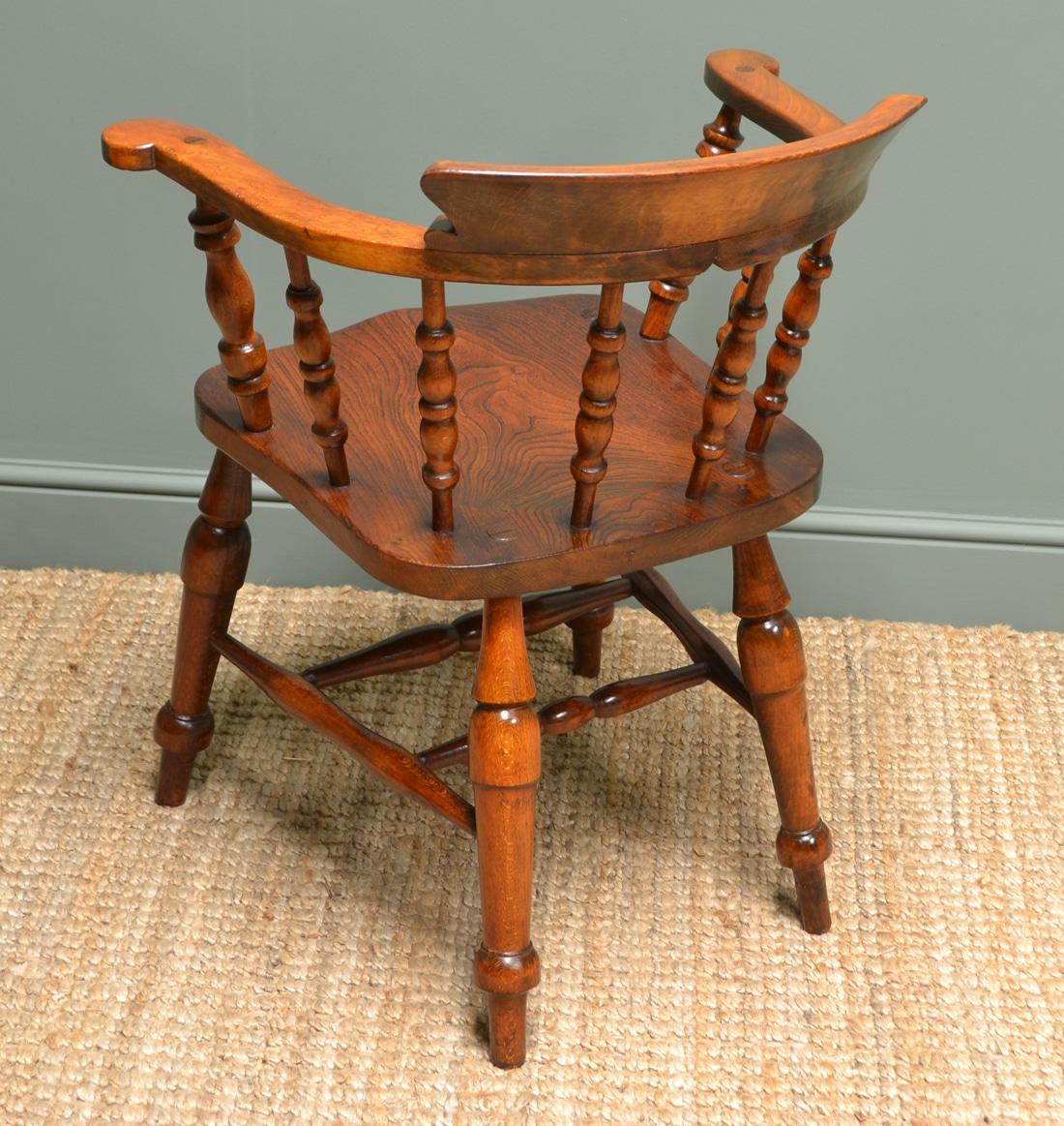 Beech Late 19th Century Victorian Figured Elm Smokers Bow Antique Carver Chair For Sale