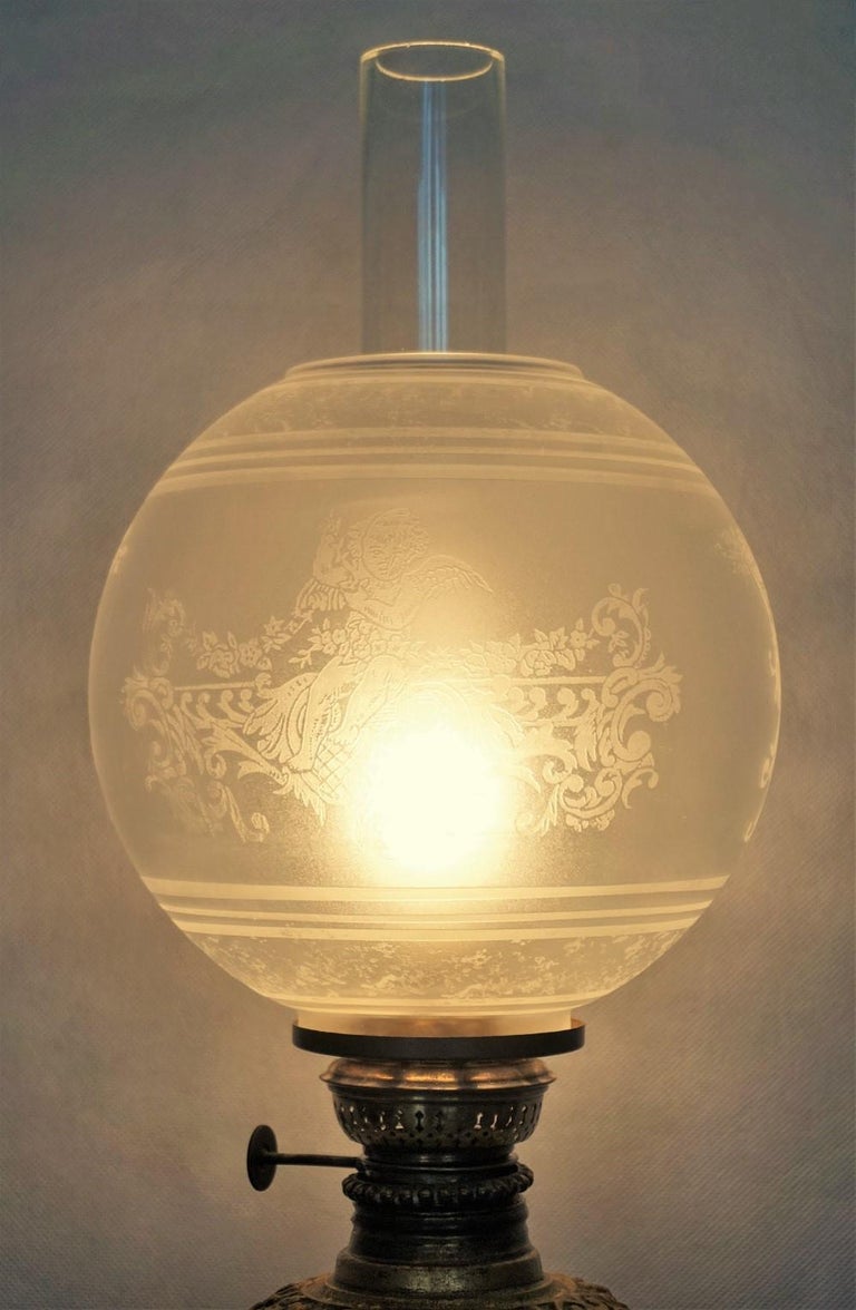 Late 19th Century Victorian Gilt Bronze Oil Lamp Converted to Electric