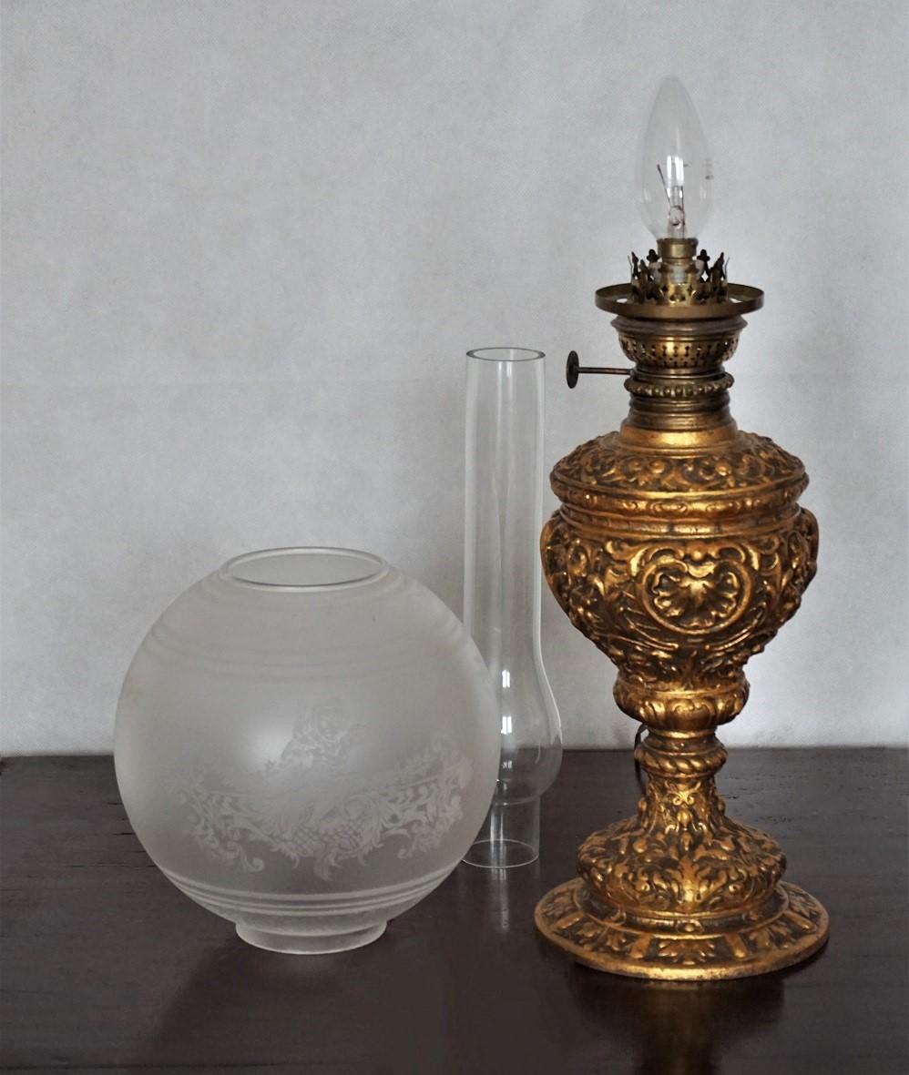 Cast Late 19th Century Victorian Gilt Bronze Oil Lamp Converted to Electric