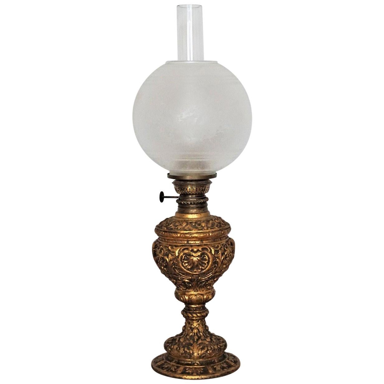 Late 19th Century Victorian Gilt Bronze Oil Lamp Converted to Electric