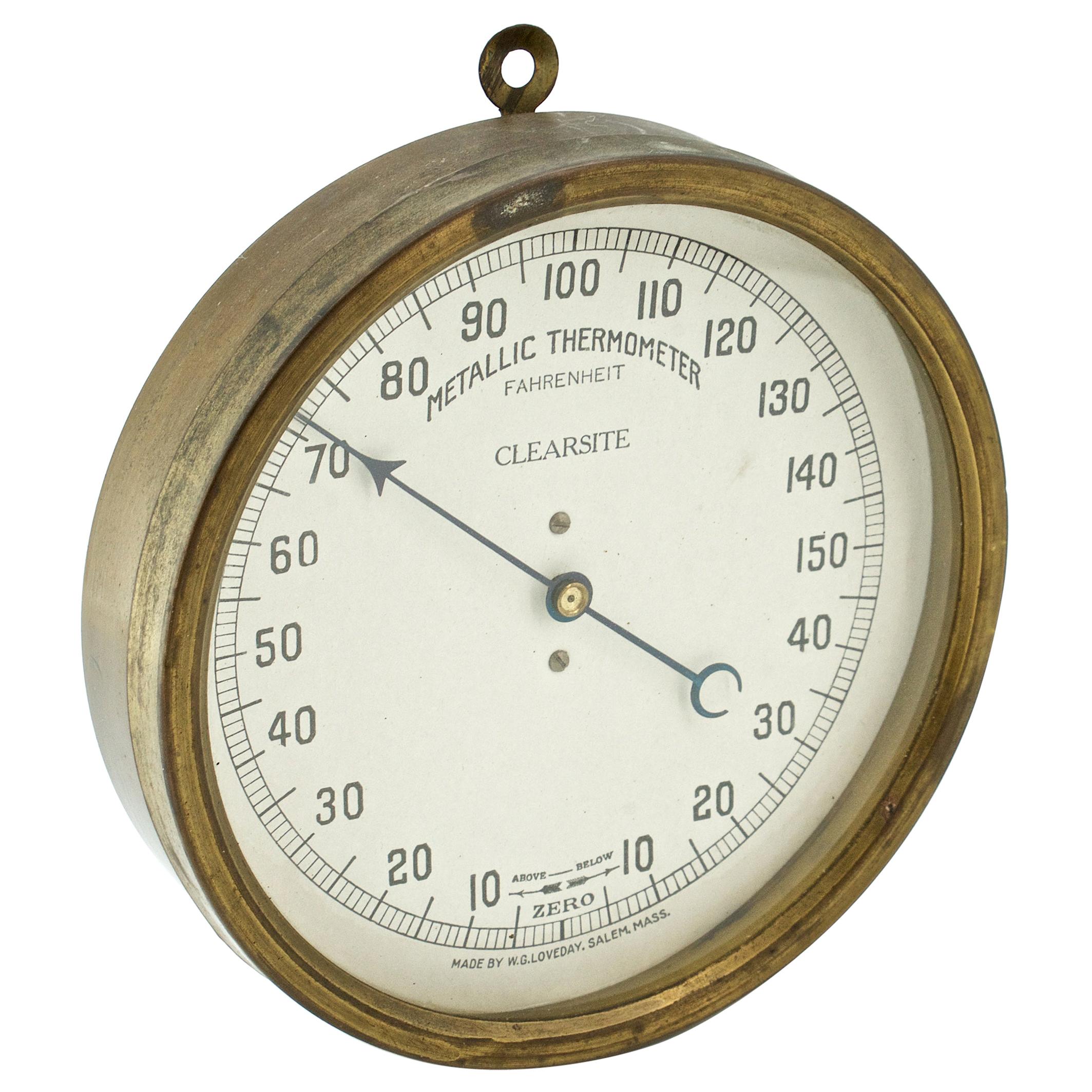 Late 19th Century Victorian Glasshouse Brass Metallic Fahrenheit Thermometer