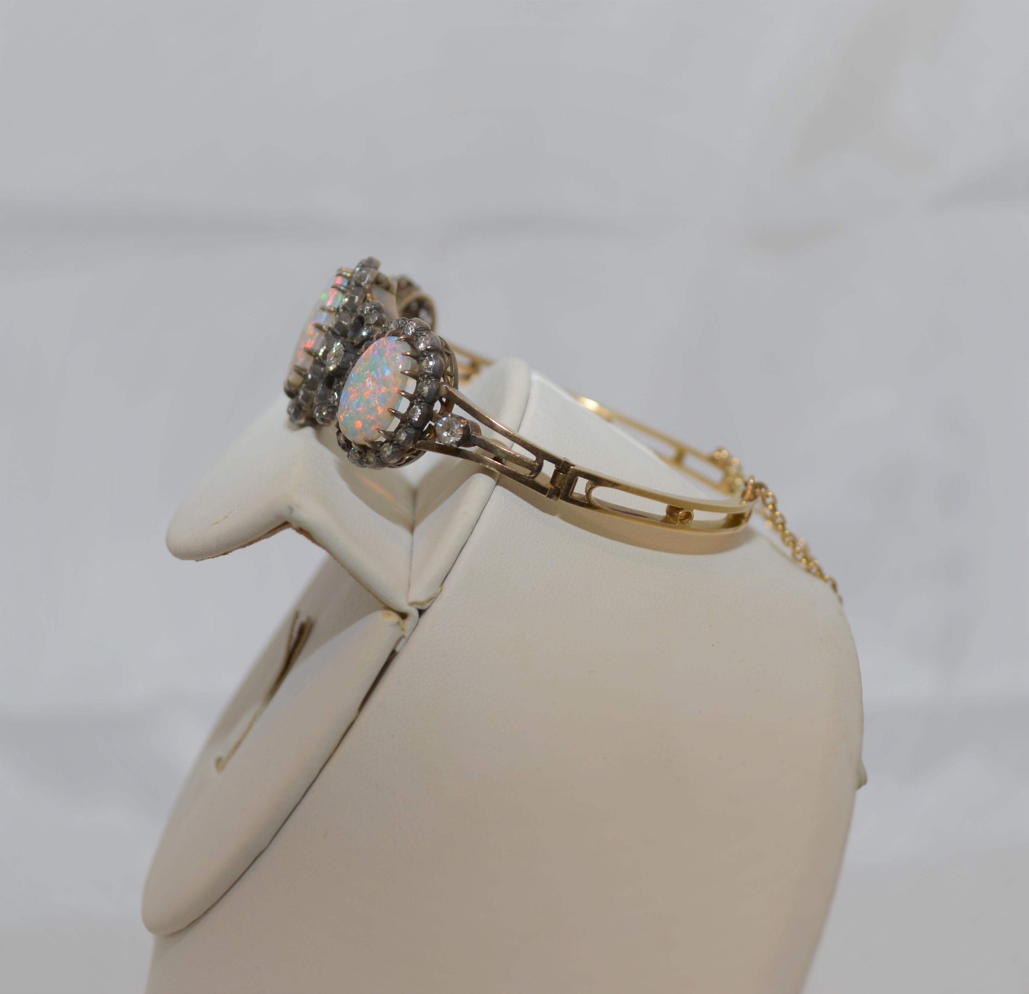 Late 19th Century Victorian Gold, Silver Bracelet with Diamonds and Opals 2