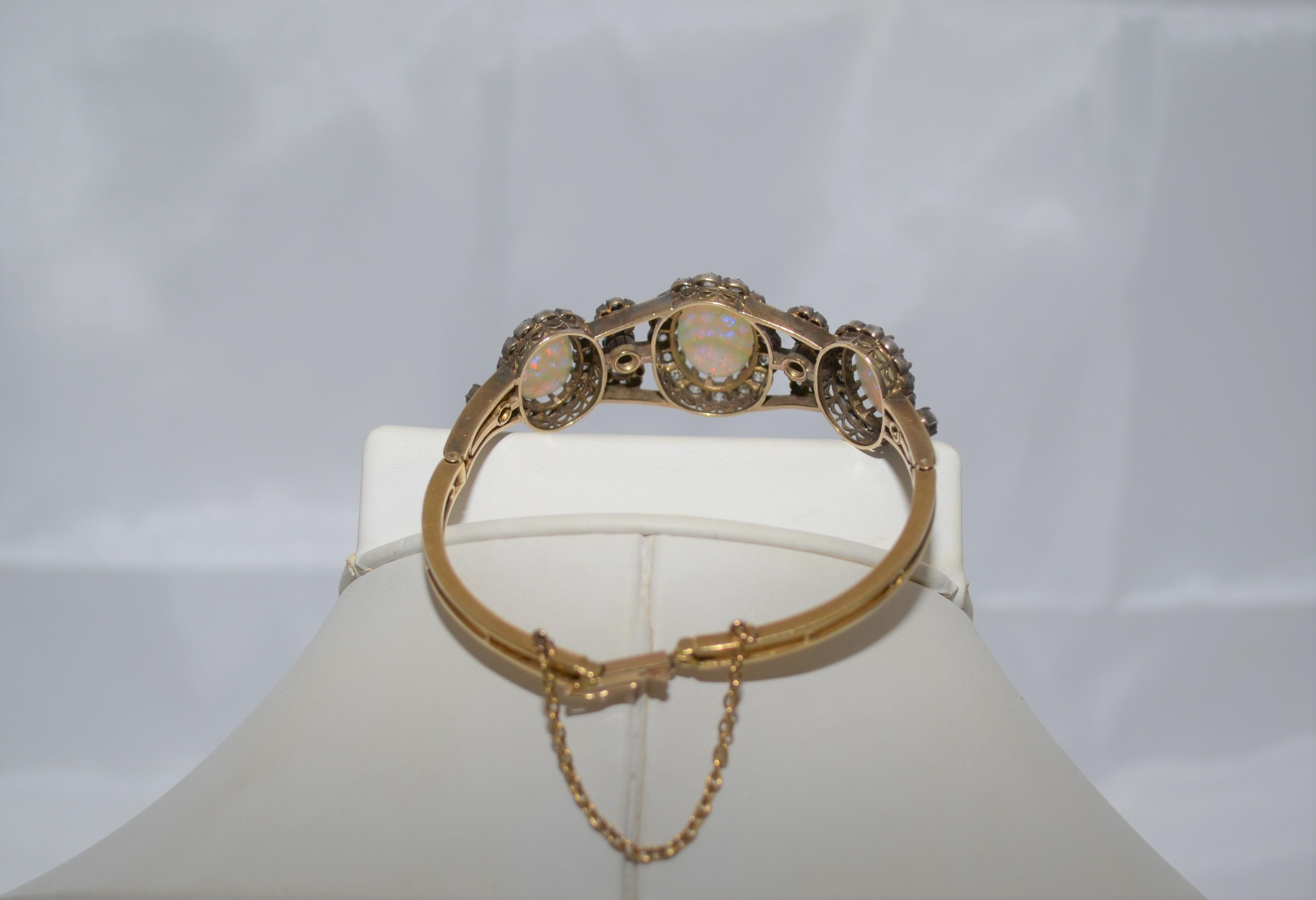 Late 19th Century Victorian Gold, Silver Bracelet with Diamonds and Opals 3