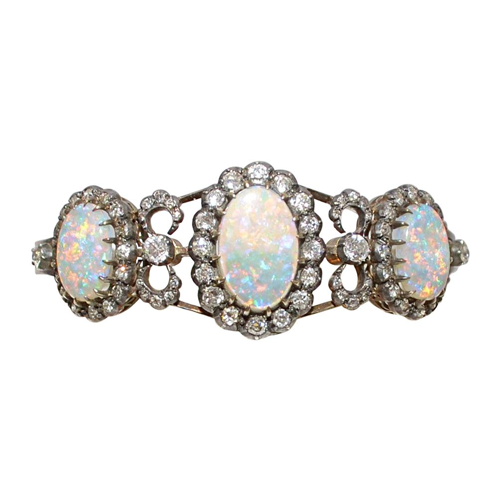 Late 19th Century Victorian Gold, Silver Bracelet with Diamonds and Opals