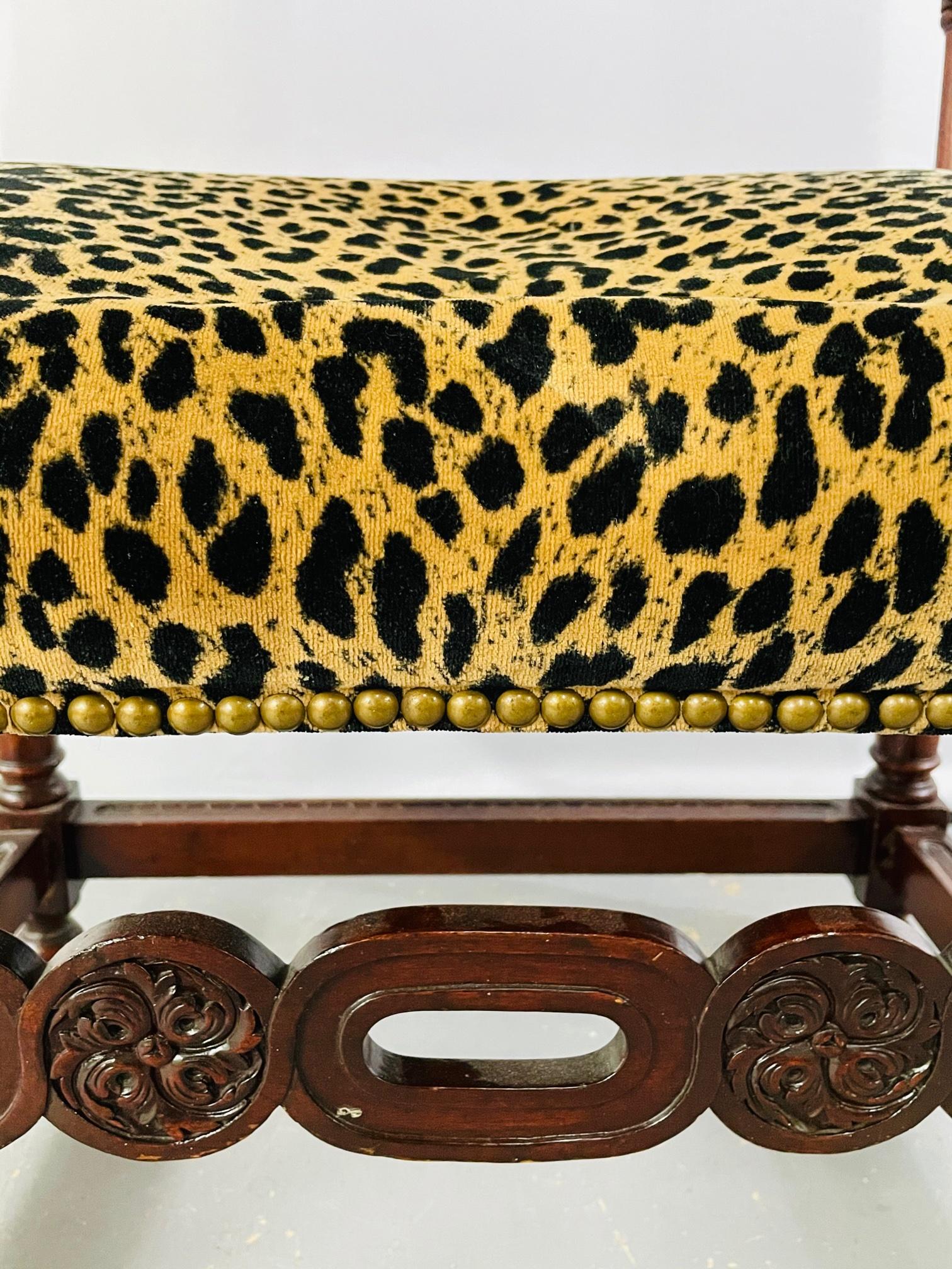 Late 19th Century Victorian Gothic Revival Leopard Upholstery Arm or Side Chair For Sale 4