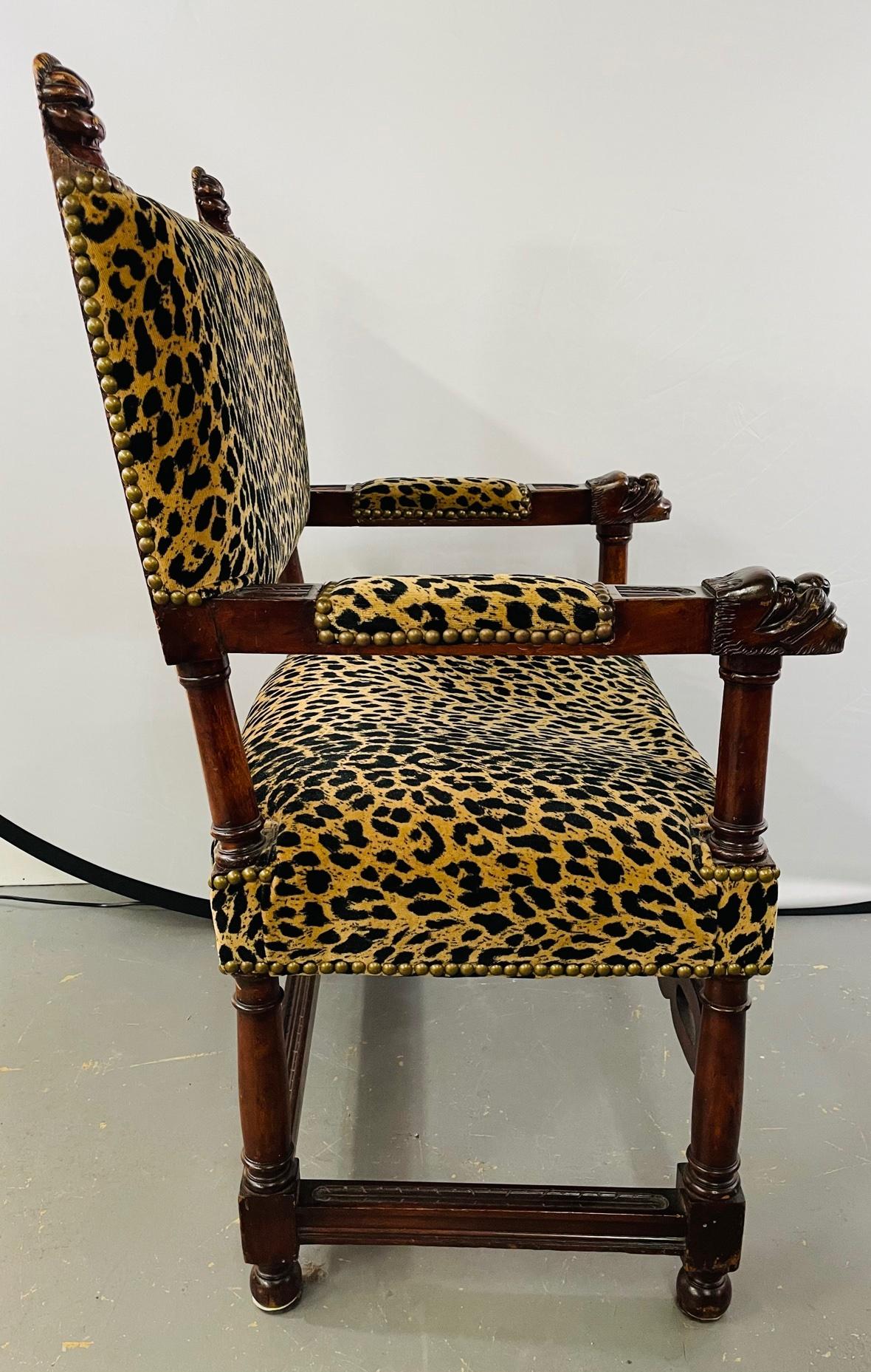 Late 19th Century Victorian Gothic Revival Leopard Upholstery Arm or Side Chair For Sale 9