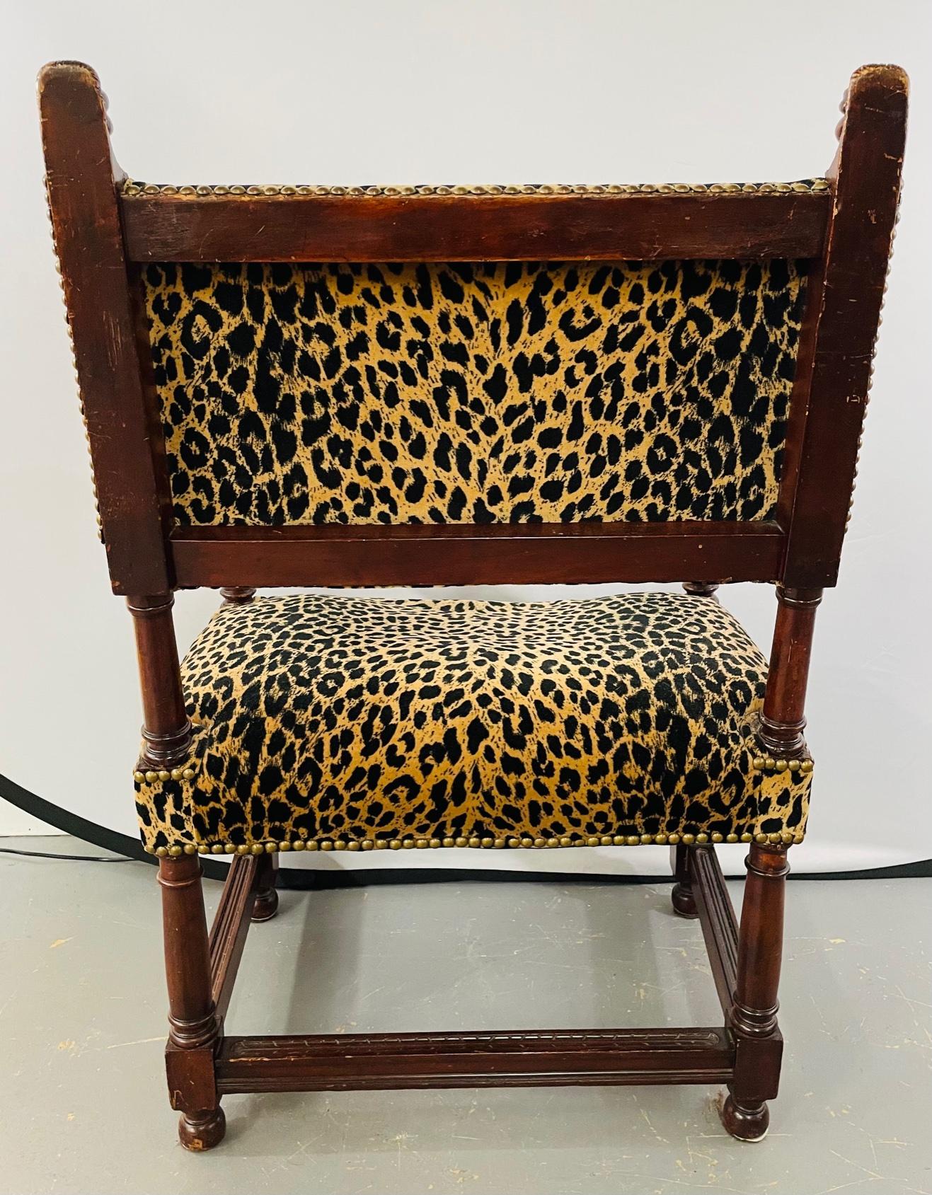Late 19th Century Victorian Gothic Revival Leopard Upholstery Arm or Side Chair For Sale 11