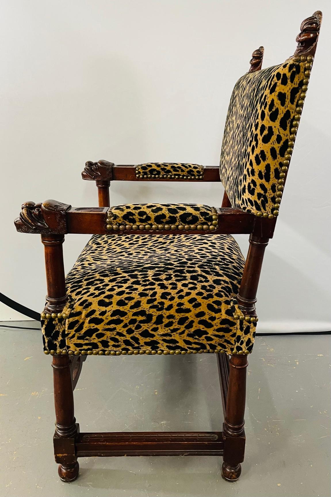 Late 19th Century Victorian Gothic Revival Leopard Upholstery Arm or Side Chair For Sale 12