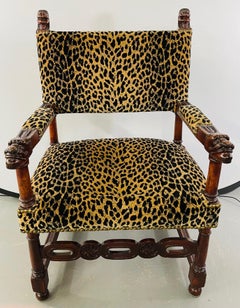 Late 19th Century Victorian Gothic Revival Leopard Upholstery Arm or Side Chair