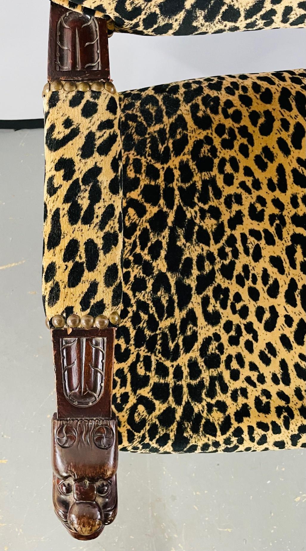 Spätes 19. Jahrhundert Viktorianische Gotik Revival Leopard Polsterung Arm oder Seite Stuhl im Angebot 3