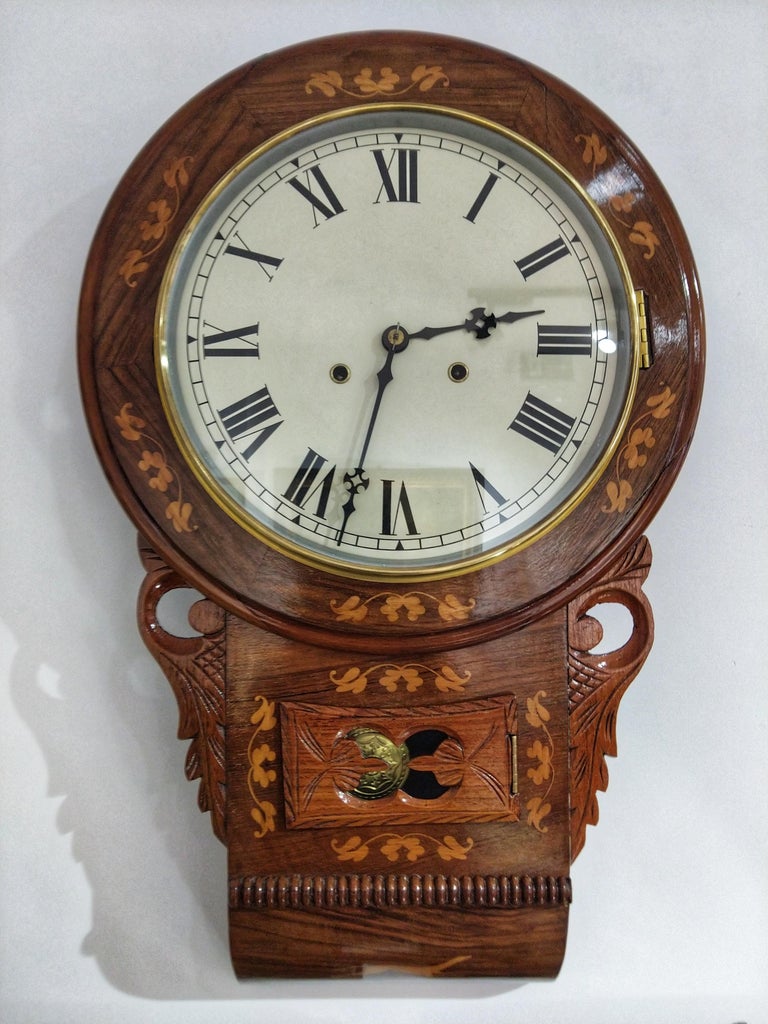 Late 19th Century Victorian Inlaid American Wall Clock by New Haven