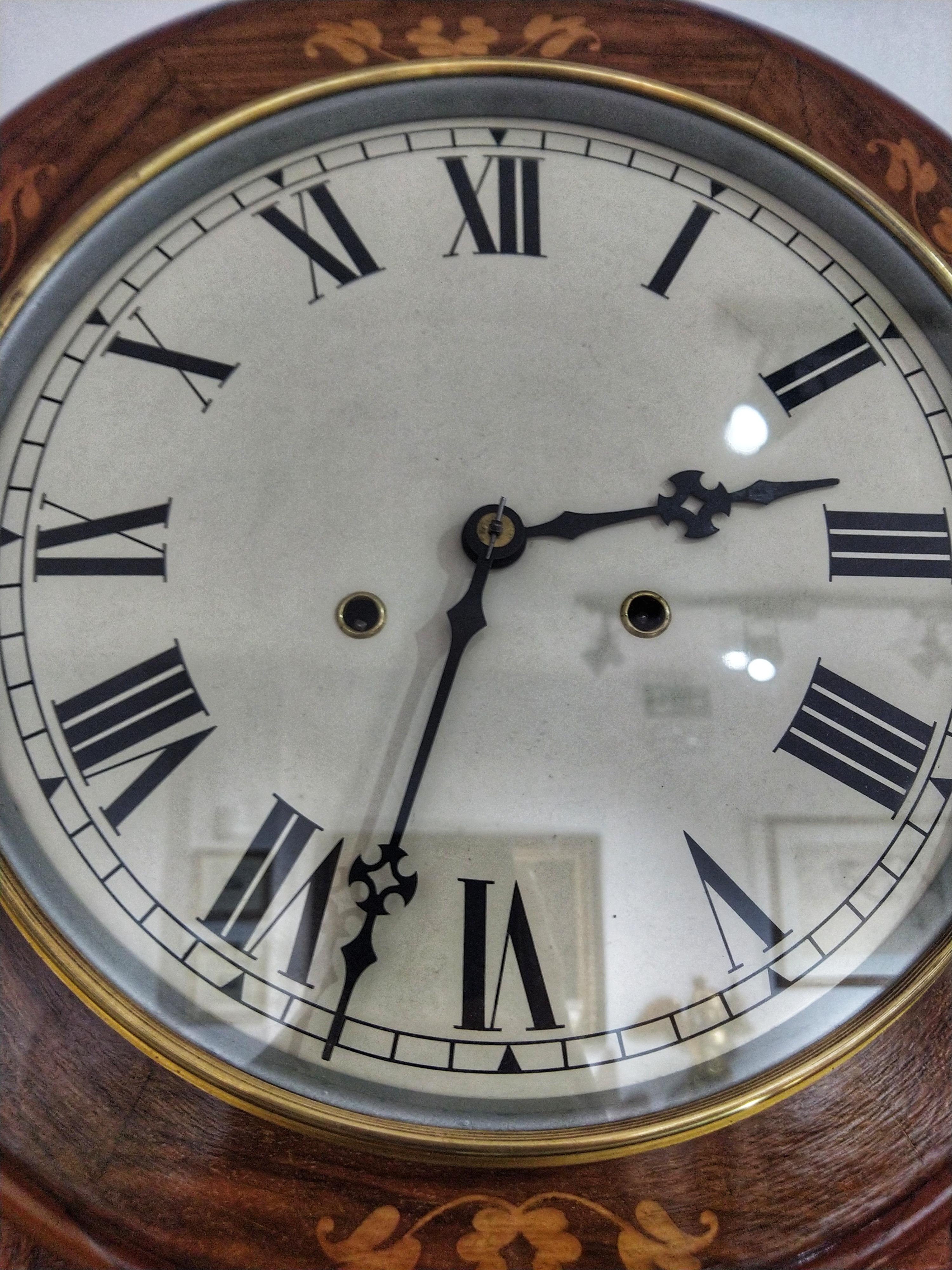 Late 19th Century Victorian Inlaid American Wall Clock by New Haven Restored 3