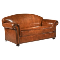 Late 19th Century Victorian Leather Upholstered Drop Arm Sofa