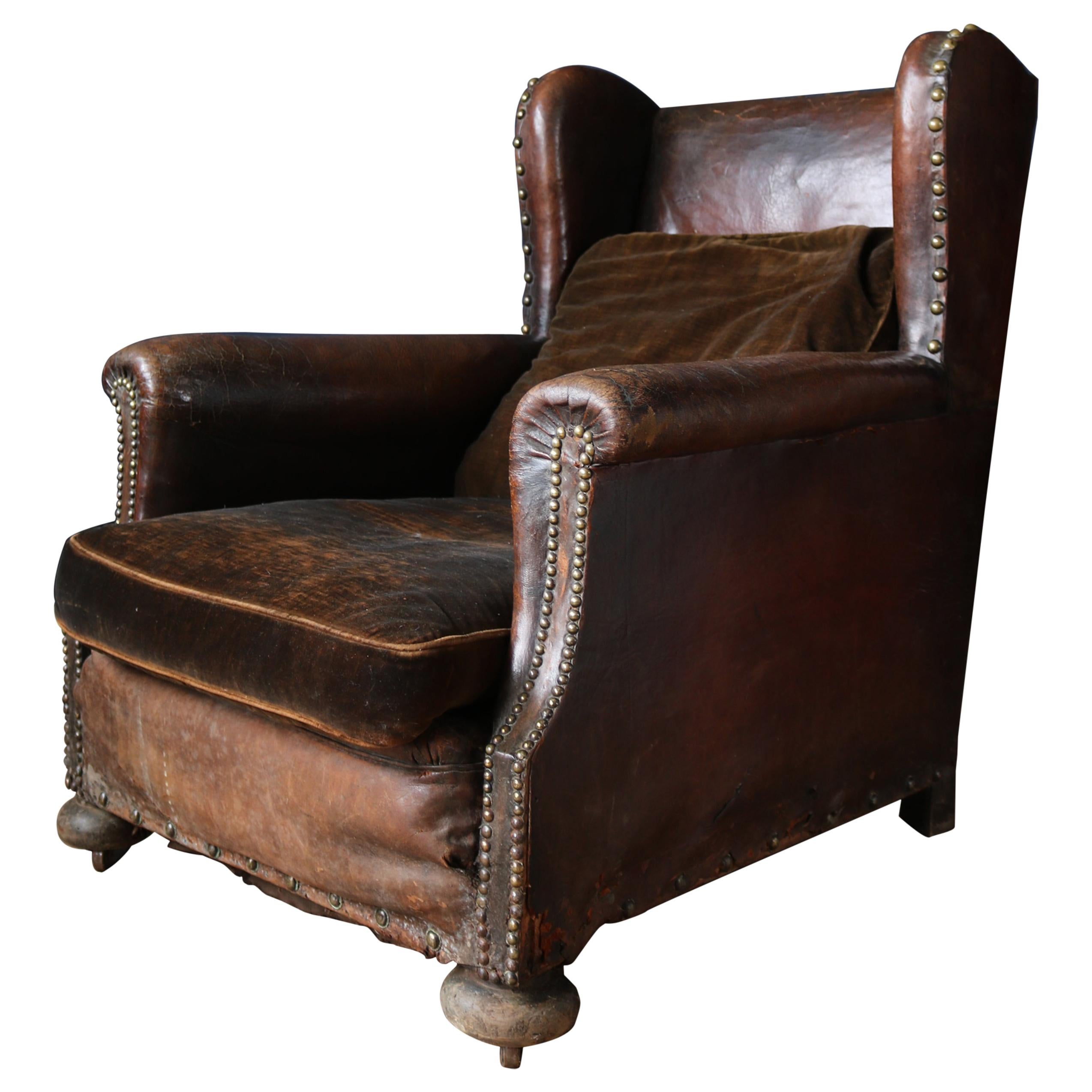 Late 19th Century Victorian Leather Wingback Club Chair