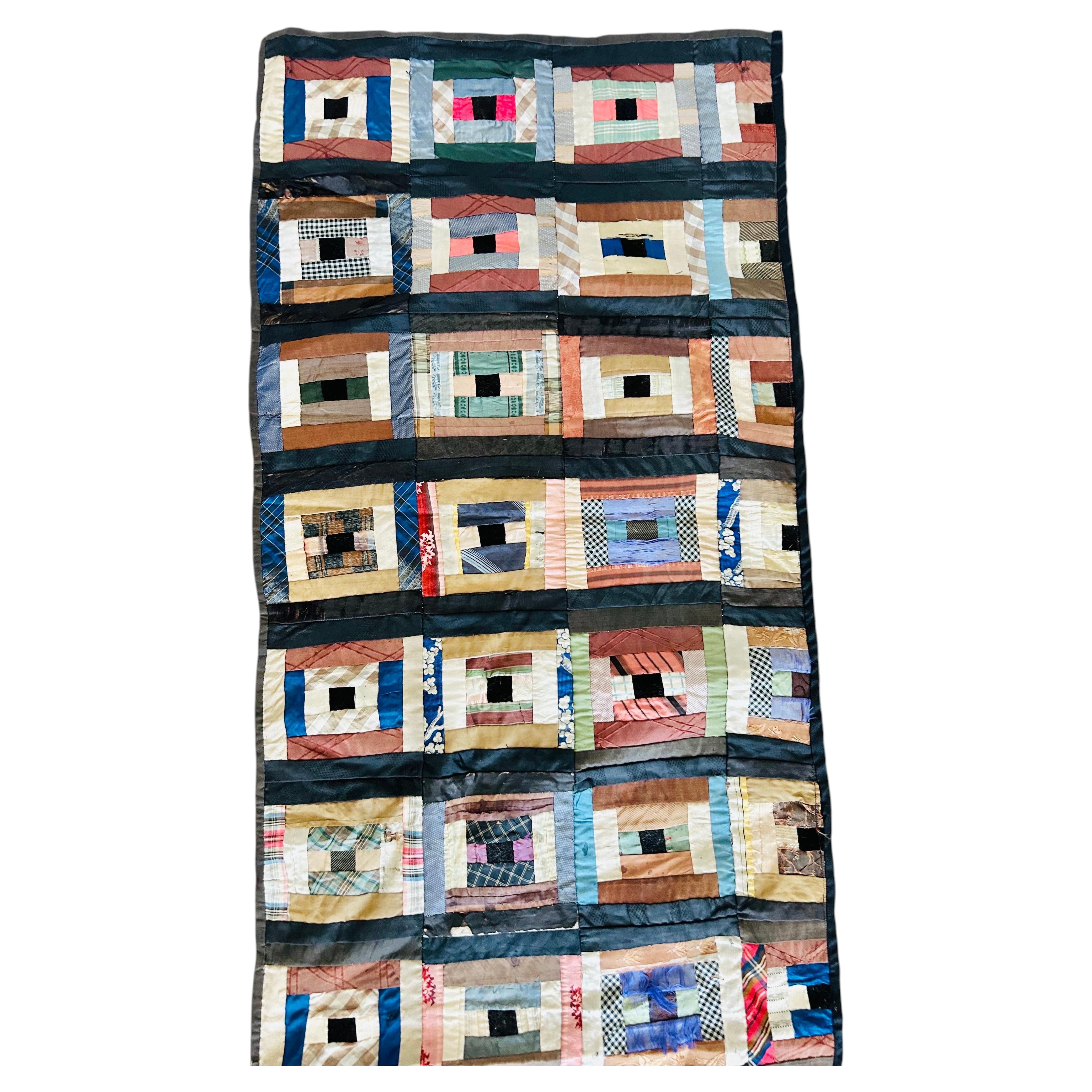 Late 19th-Century Victorian Log Cabin Parlor Quilt Runner