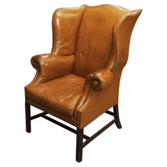 Late 19th Century Georgian Mahogany And Tan Leather Wing Back Armchair 