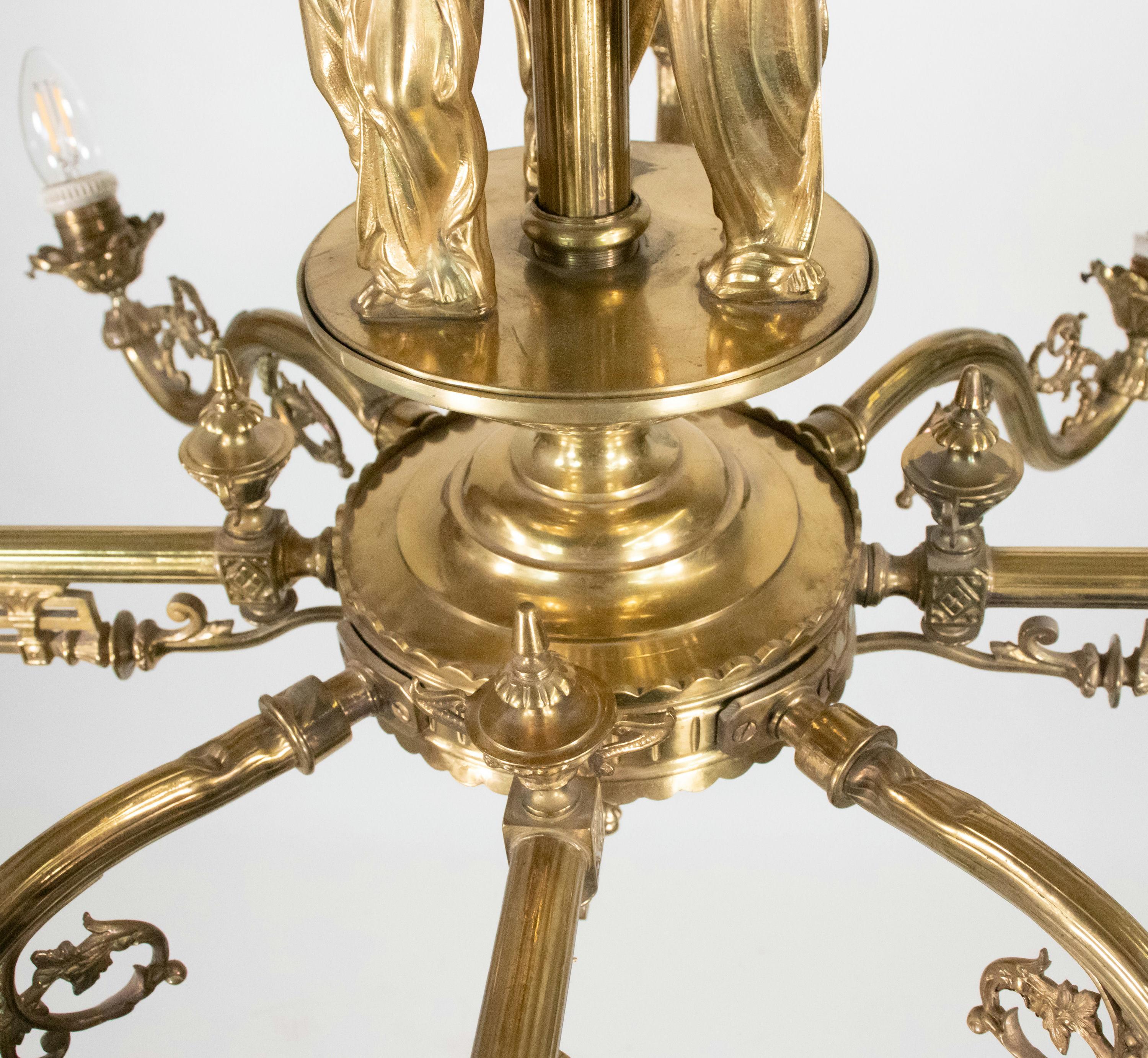 Lampadario a otto luci in bronzo neoclassico vittoriano di fine Ottocento in vendita 10
