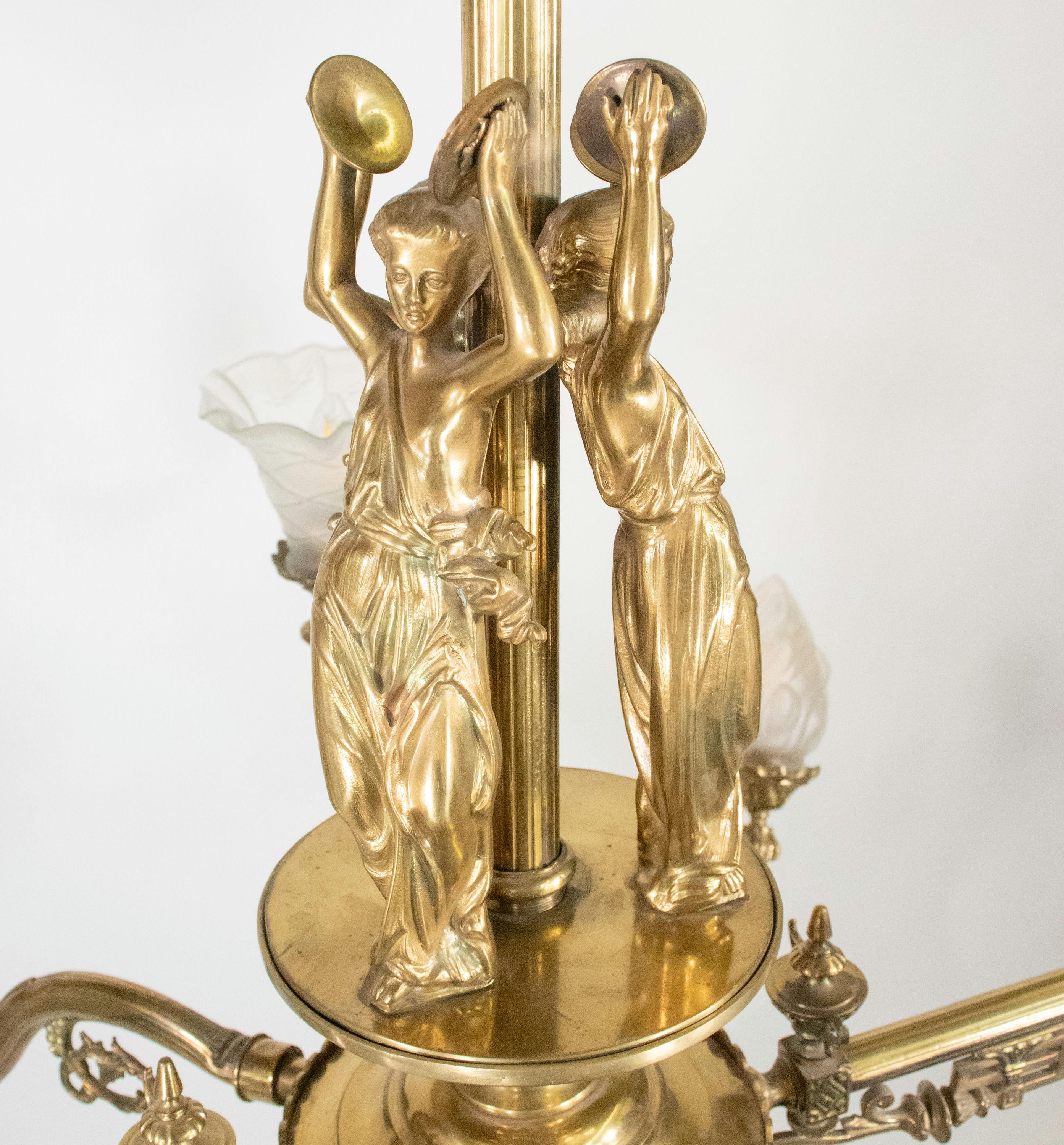 Lampadario a otto luci in bronzo neoclassico vittoriano di fine Ottocento In condizioni buone in vendita a Chicago, IL