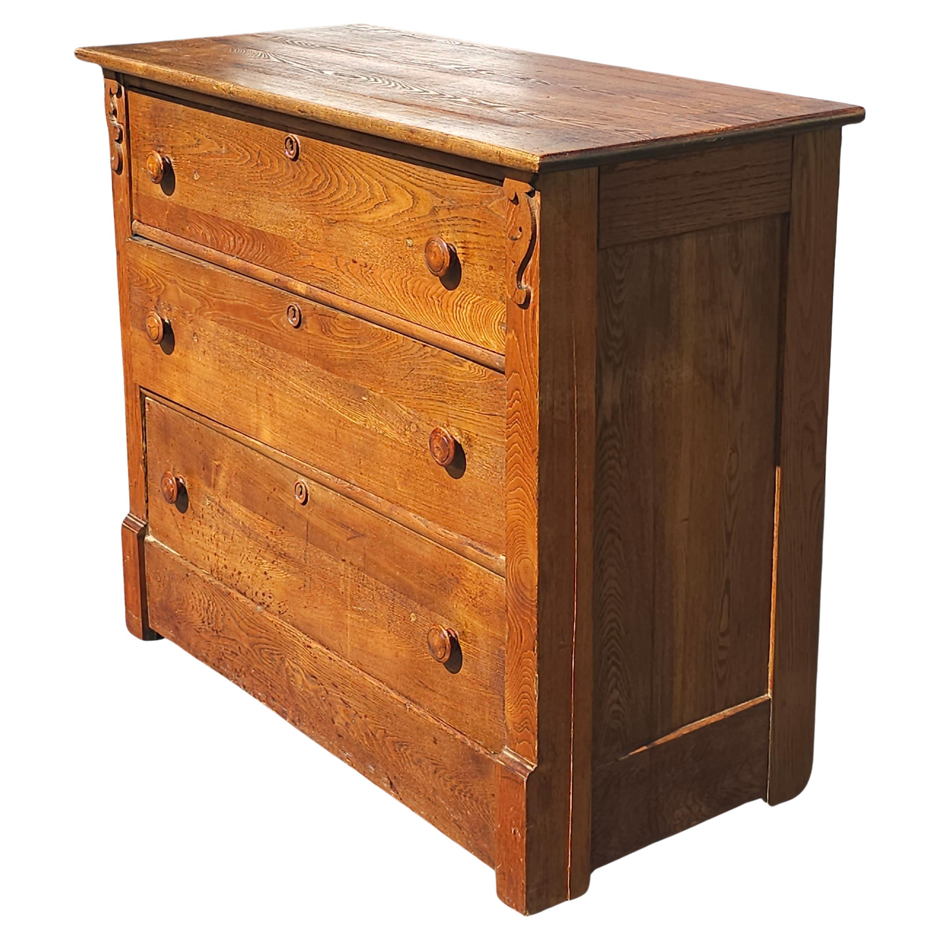 American Late 19th Century Victorian Oak Commode Chest of Drawers For Sale