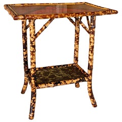 Late 19th Century Victorian Scorched Lacquered Japanned Bamboo Side Table