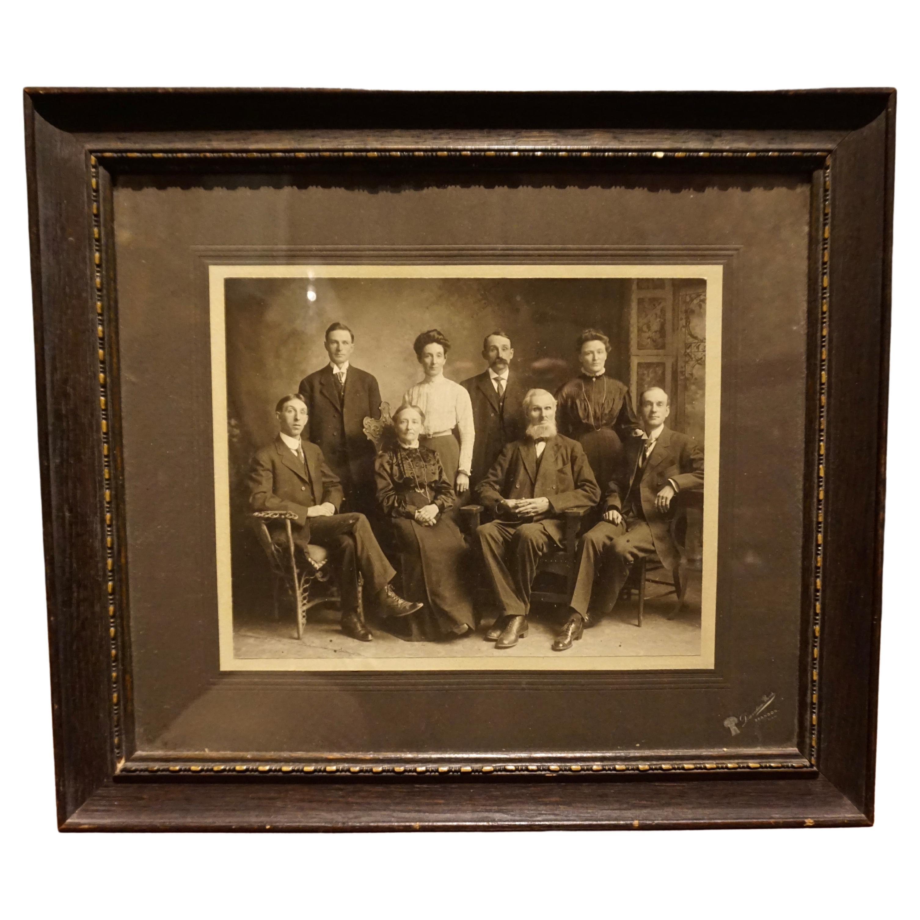 Late 19th Century Victorian Sepia Tone Photograph Family Portrait in Frame For Sale