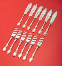 Late 19th Century Victorian Silver Plated Fish Cutlery for 6 Persons