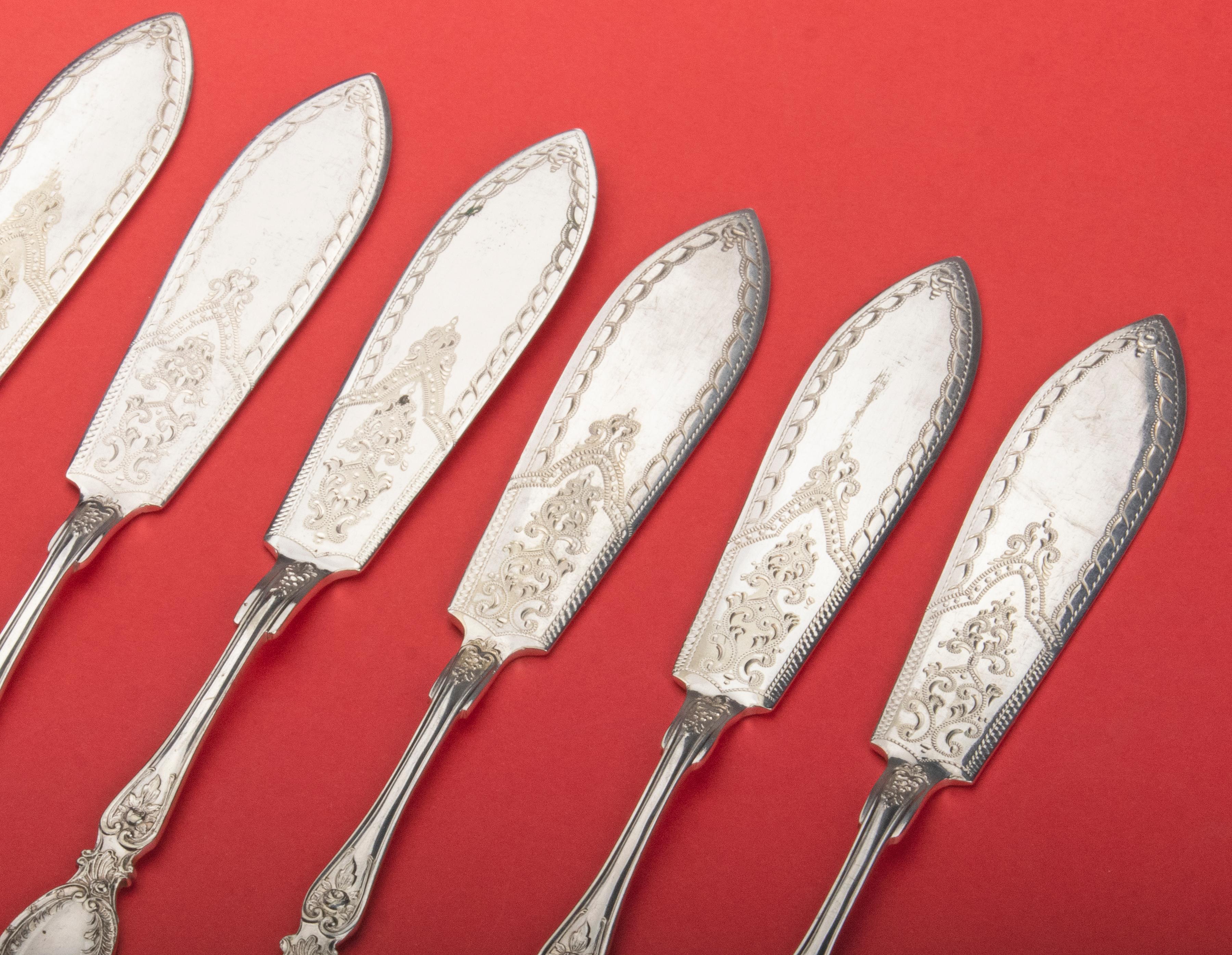 Posate da pesce placcate in argento della fine del XIX secolo per 6 persone In condizioni buone in vendita a Casteren, Noord-Brabant