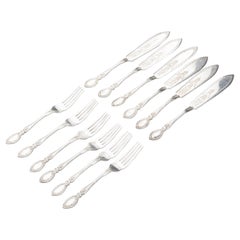 Couverts à poisson en métal argenté de la fin du XIXe siècle de style victorien pour 6 personnes