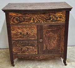 Late 19th Century Victorian Tiger Oak Rolling Side Cabinet
