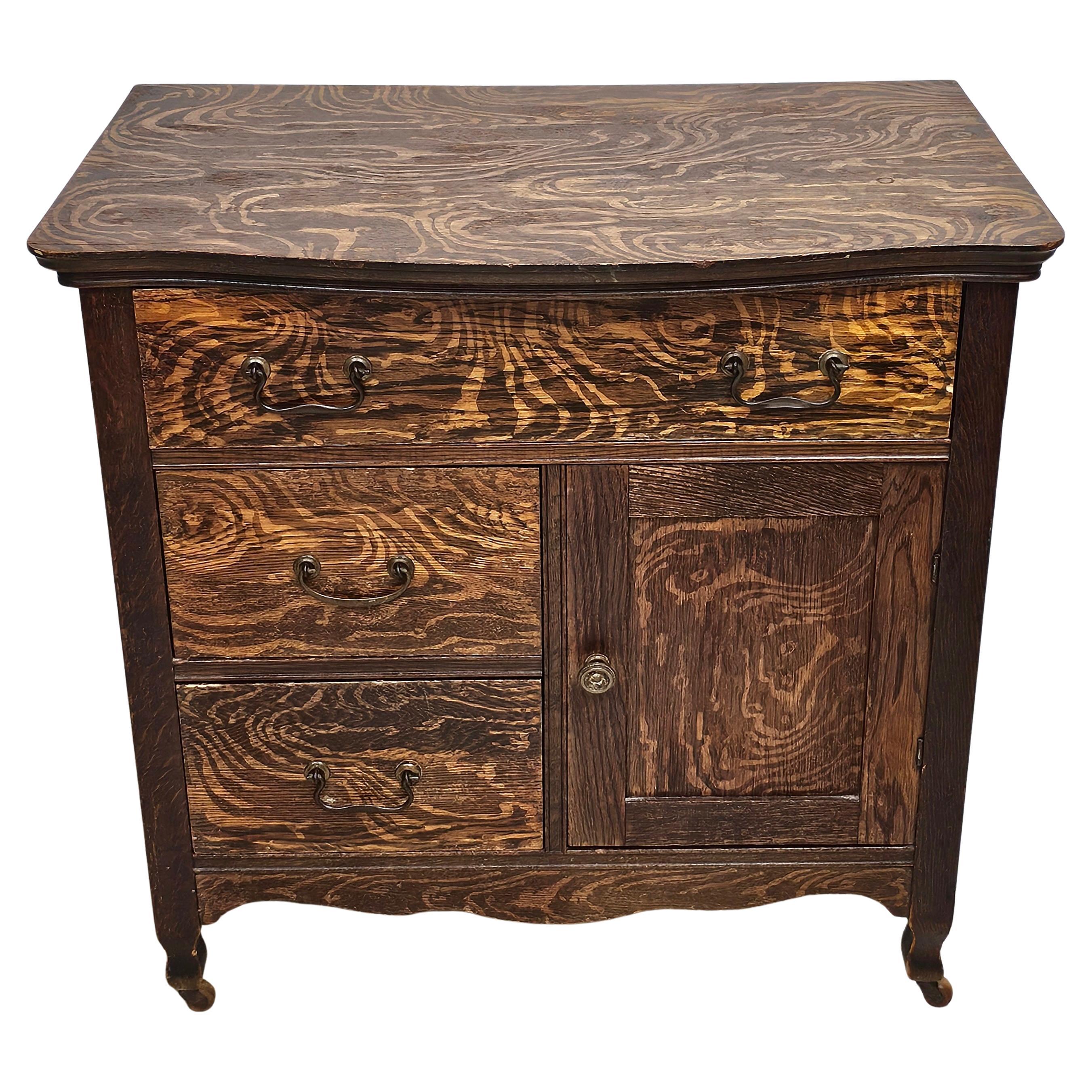 Late 19th Century Victorian Tiger Oak Rolling Side Cabinet