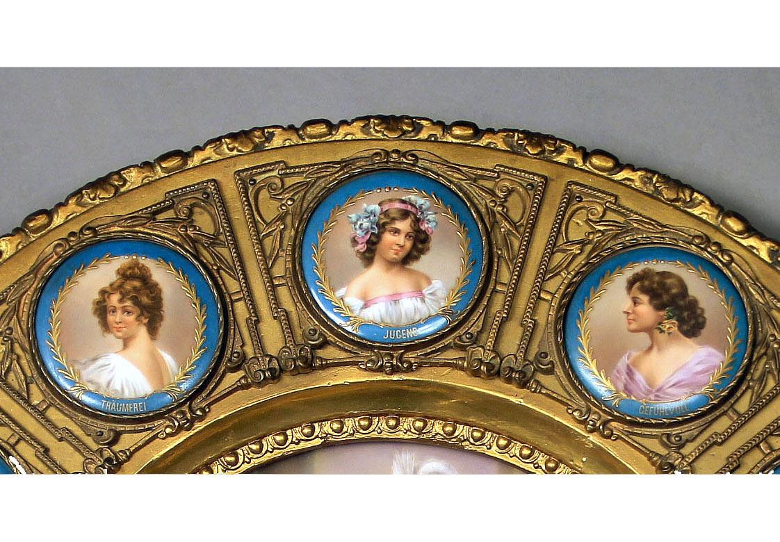 Austrian Late 19th Century Vienna Porcelain Mounted Giltwood Frame Signed J. Feigl 1888 For Sale