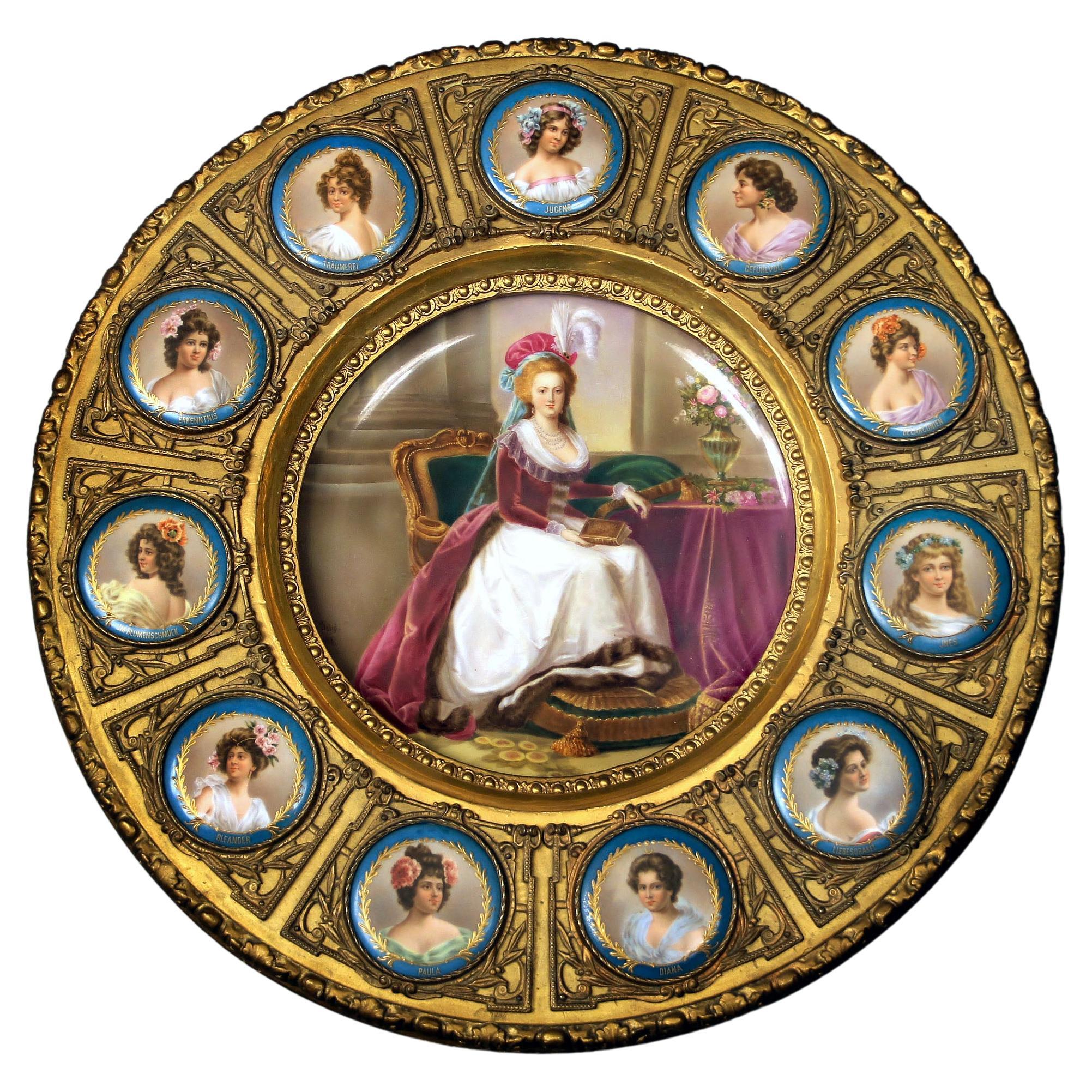 Late 19th Century Vienna Porcelain Mounted Giltwood Frame Signed J. Feigl 1888 For Sale