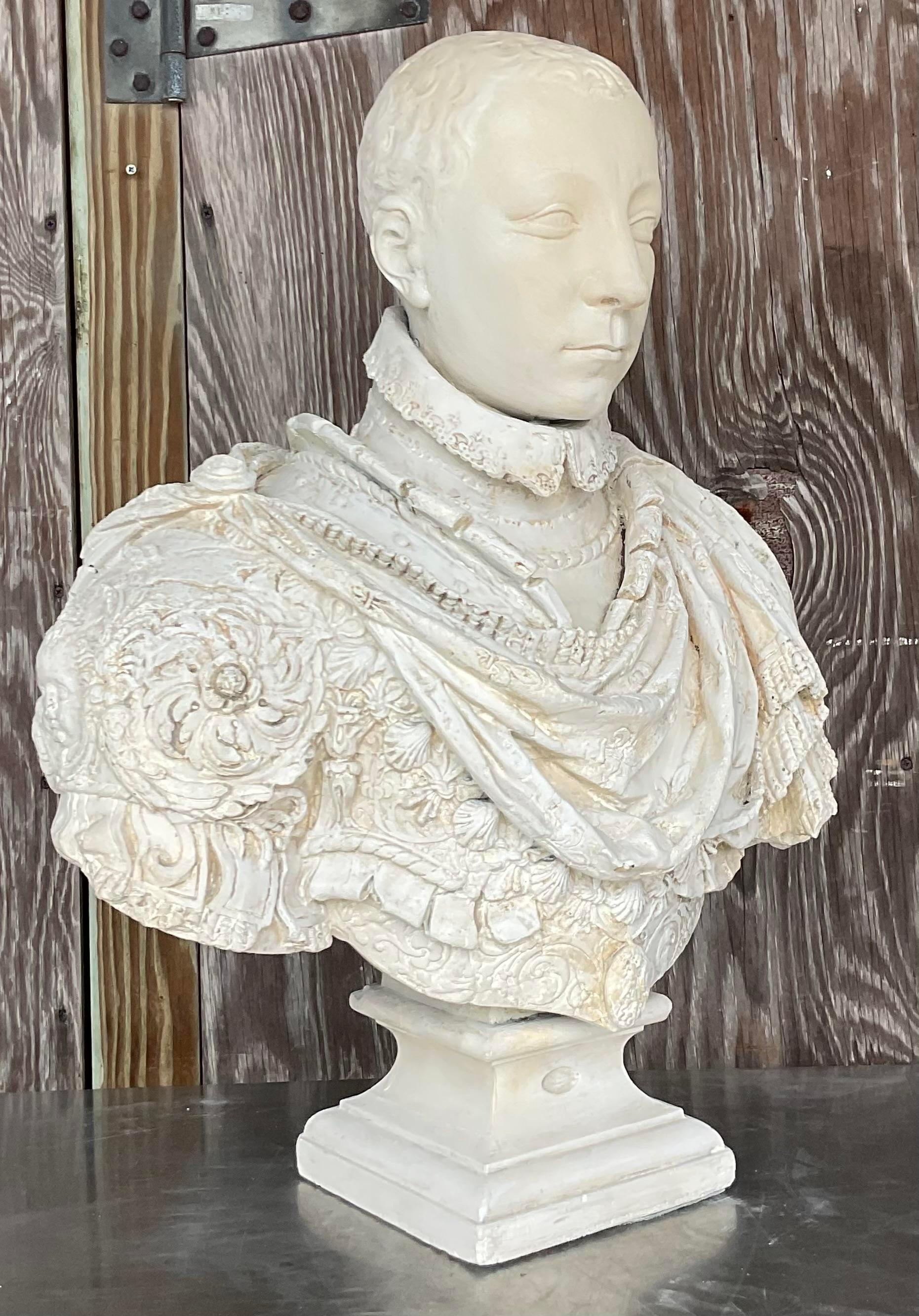Mauresque Fin du 19ème siècle Vintage Boho Buste en plâtre d'un homme maure en vente