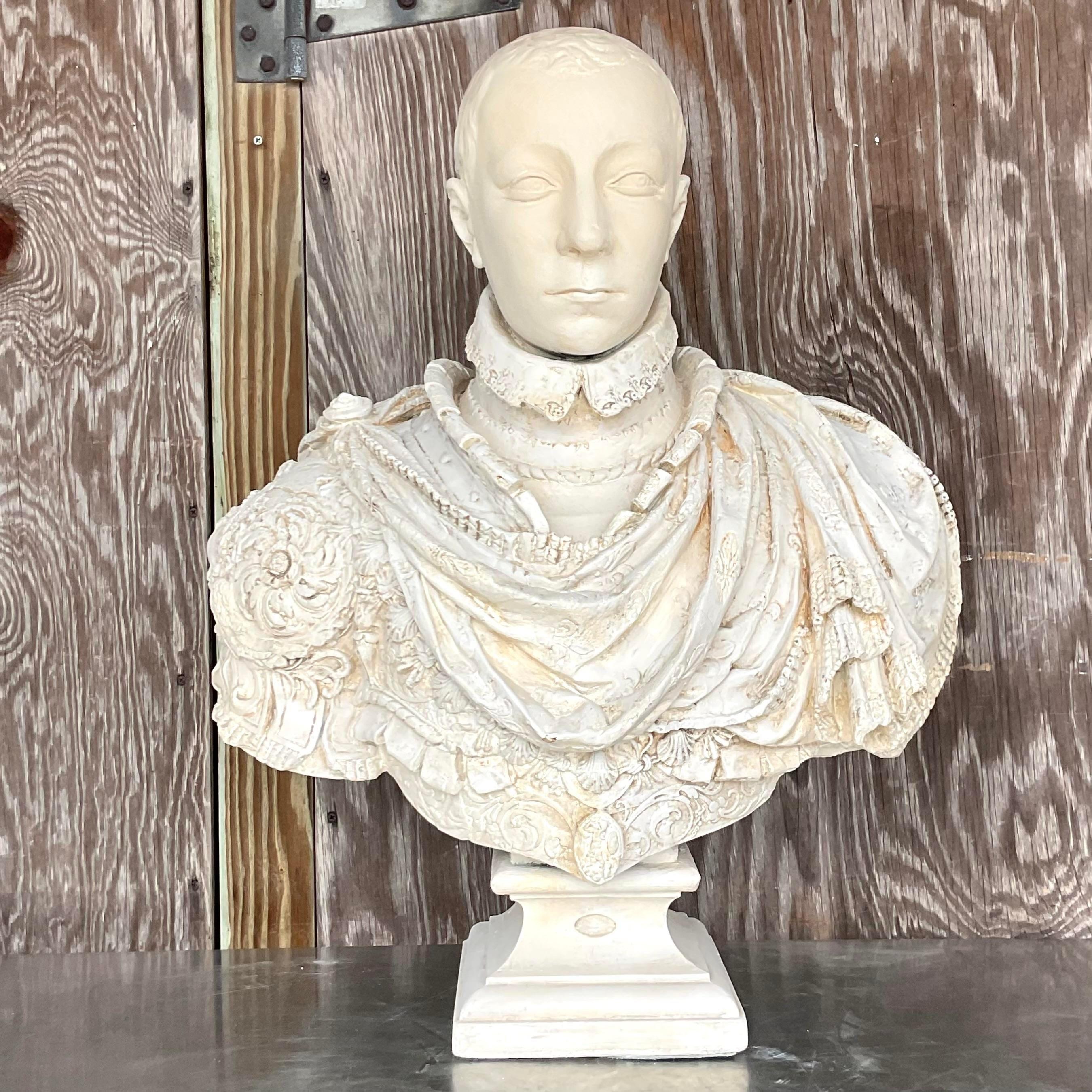Late 19th Century Vintage Boho Plaster Bust of Moorish Man In Good Condition For Sale In west palm beach, FL