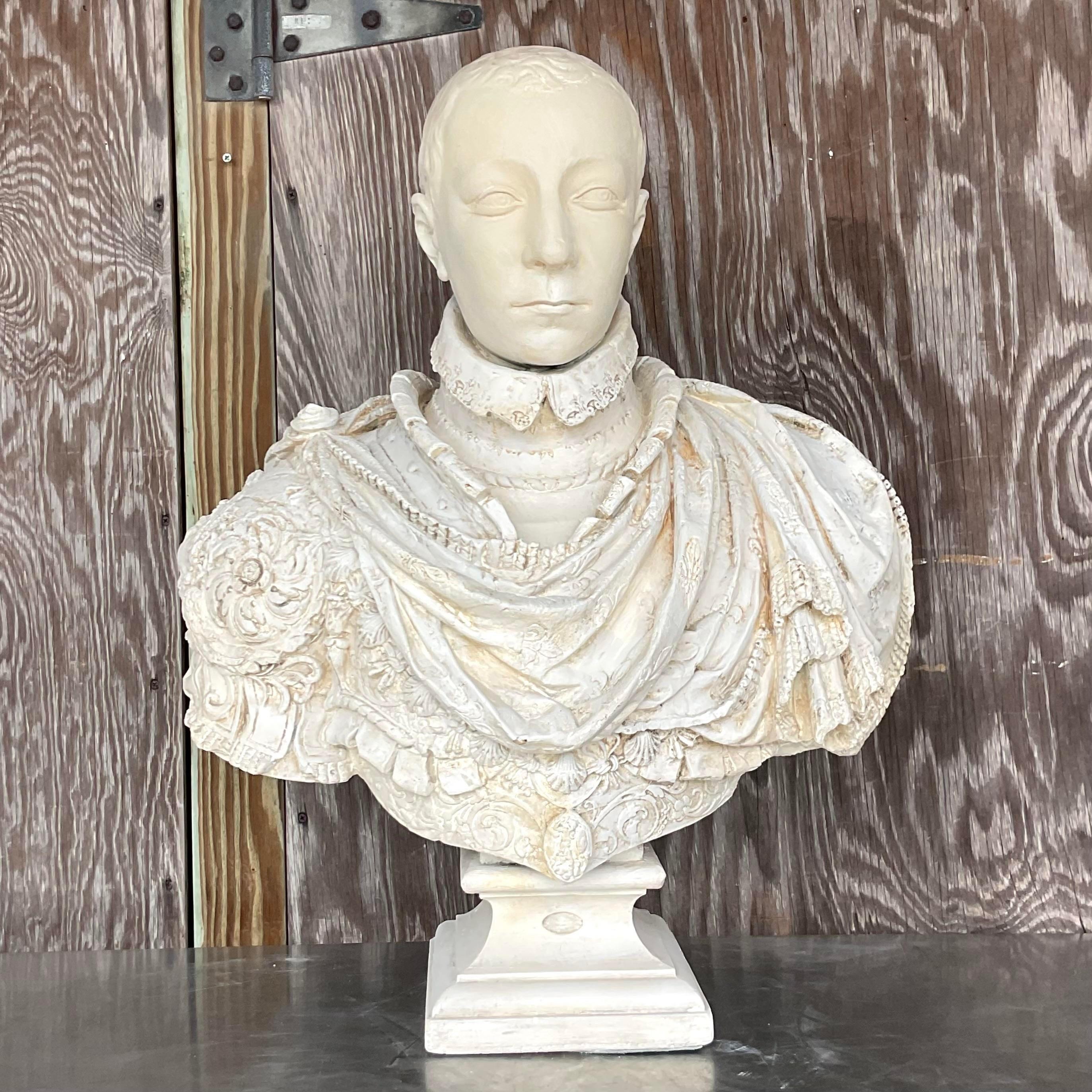 Fin du 19ème siècle Vintage Boho Buste en plâtre d'un homme maure Bon état - En vente à west palm beach, FL