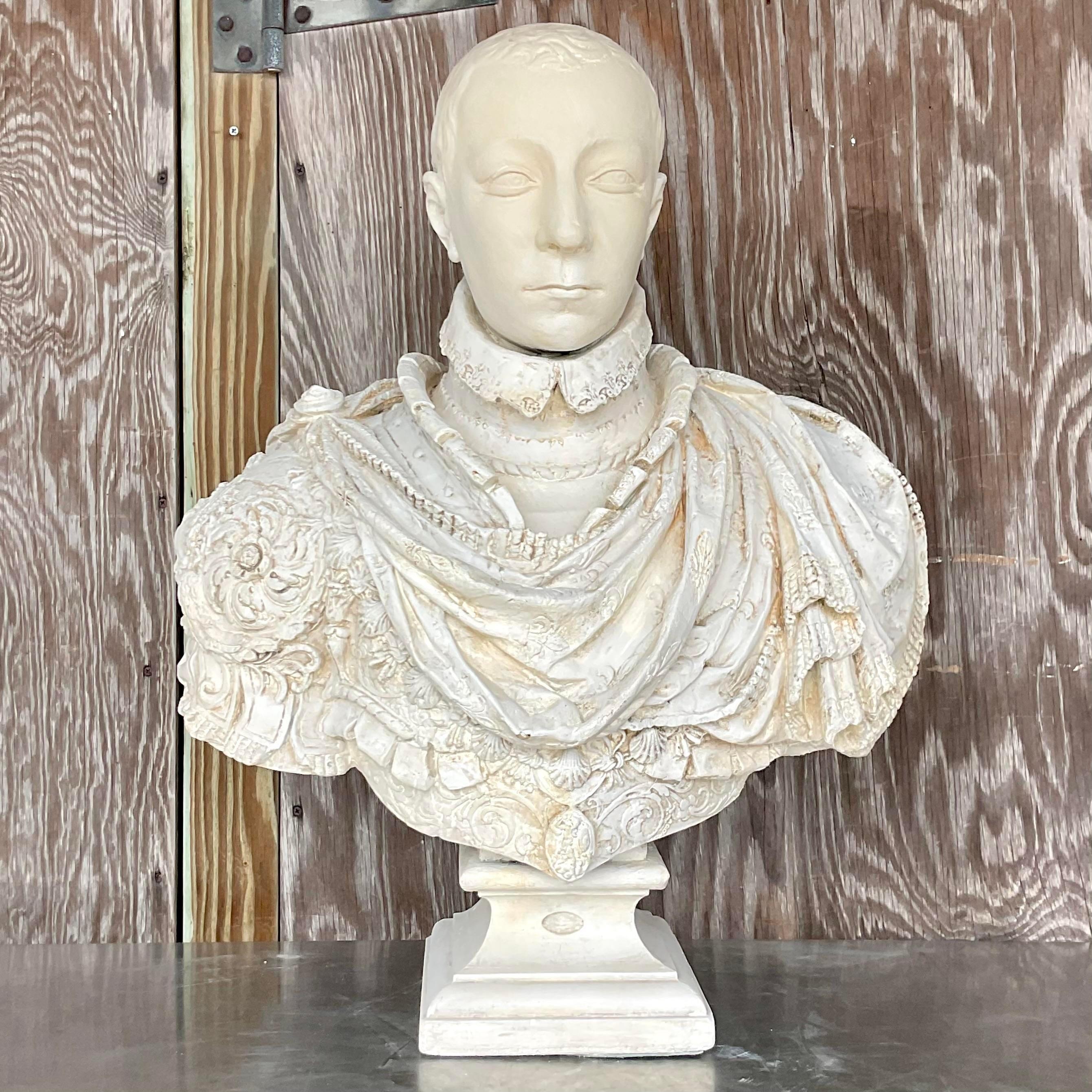 XIXe siècle Fin du 19ème siècle Vintage Boho Buste en plâtre d'un homme maure en vente