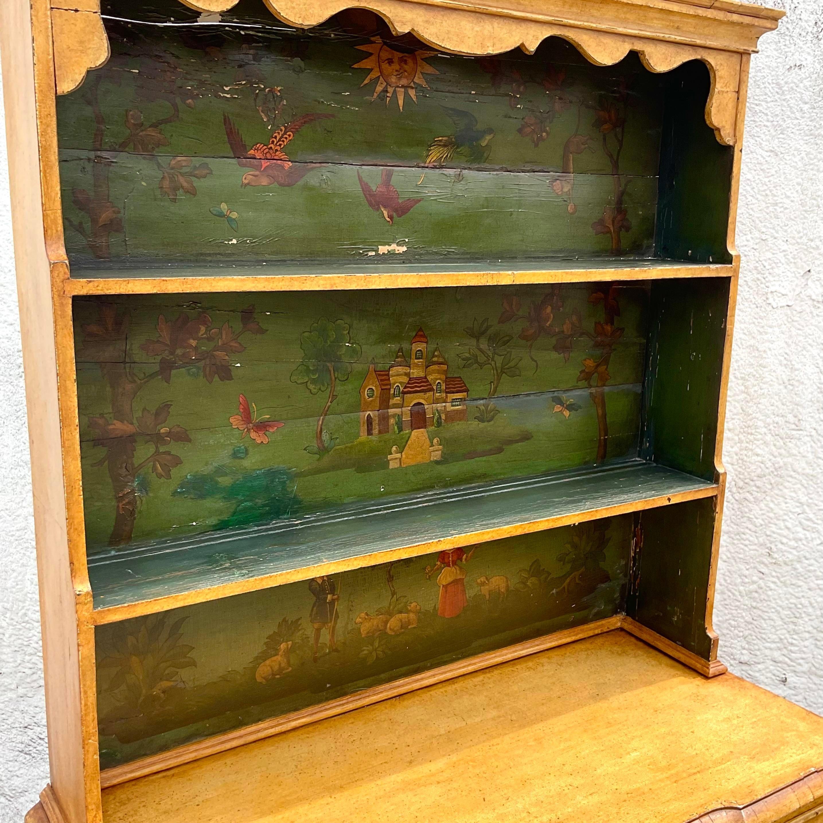Late 19th Century Boho Primitive Casa Gusto Swedish Hand Painted Cupboard For Sale 5