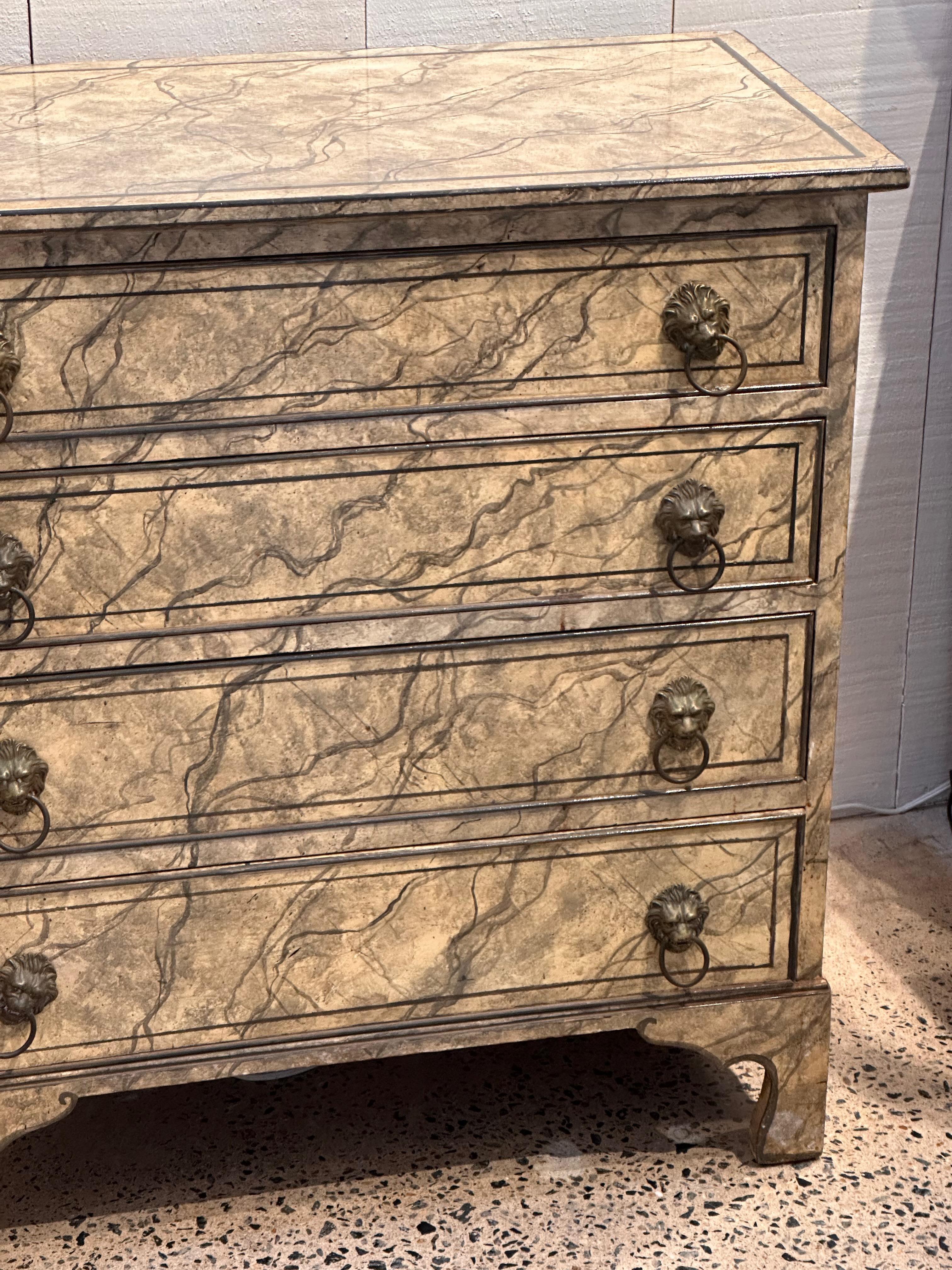 This chest has been decorated with faux marble paint.