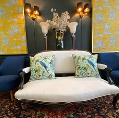 Late 19th Century Vintage French Napoleon III Settee Reupholstered White Linen