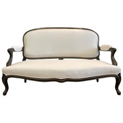 Late 19th Century Vintage French Napoleon III Settee Reupholstered White Linen