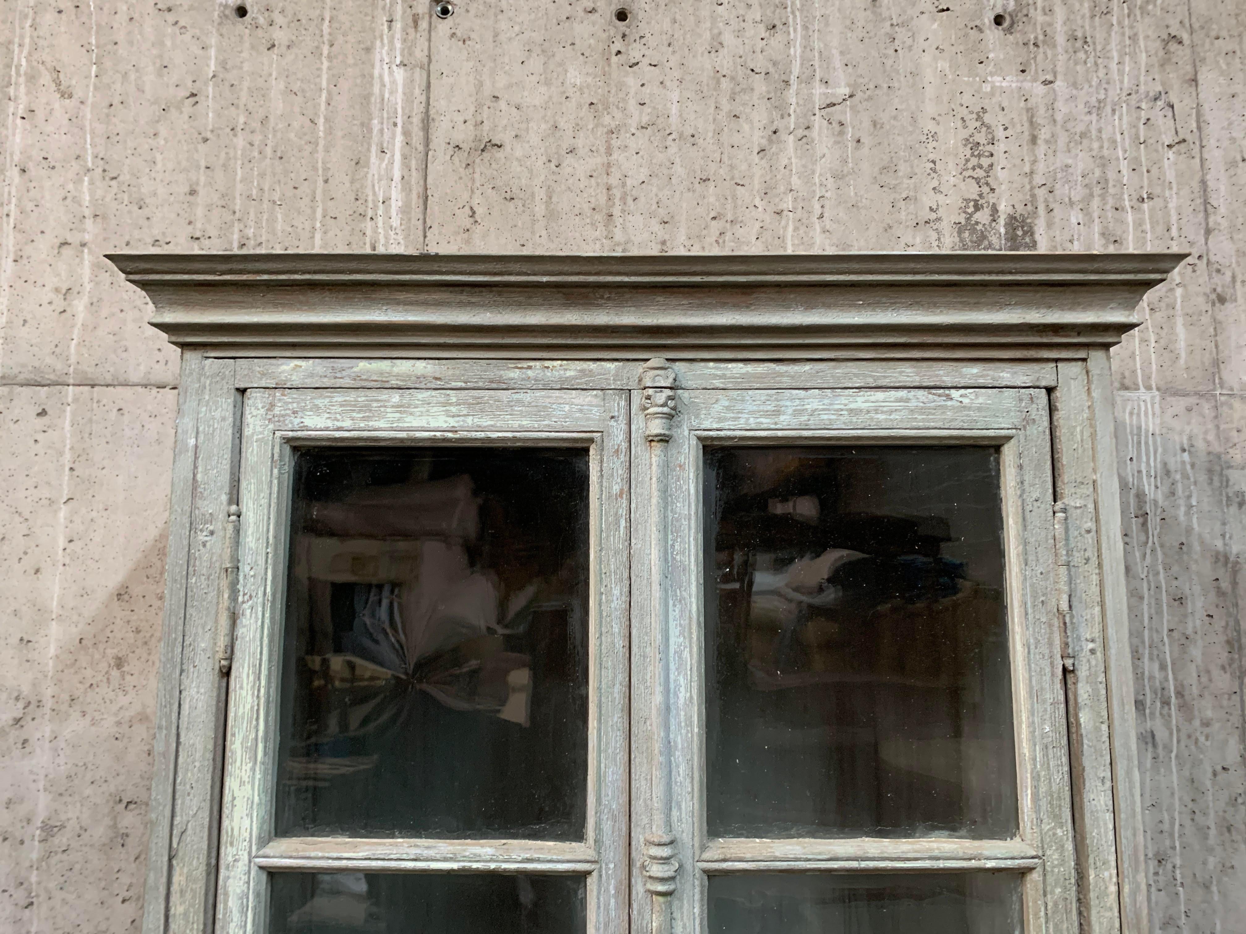 Late 19th Century Vintage French Painted Bookcase With Window Doors For Sale 3