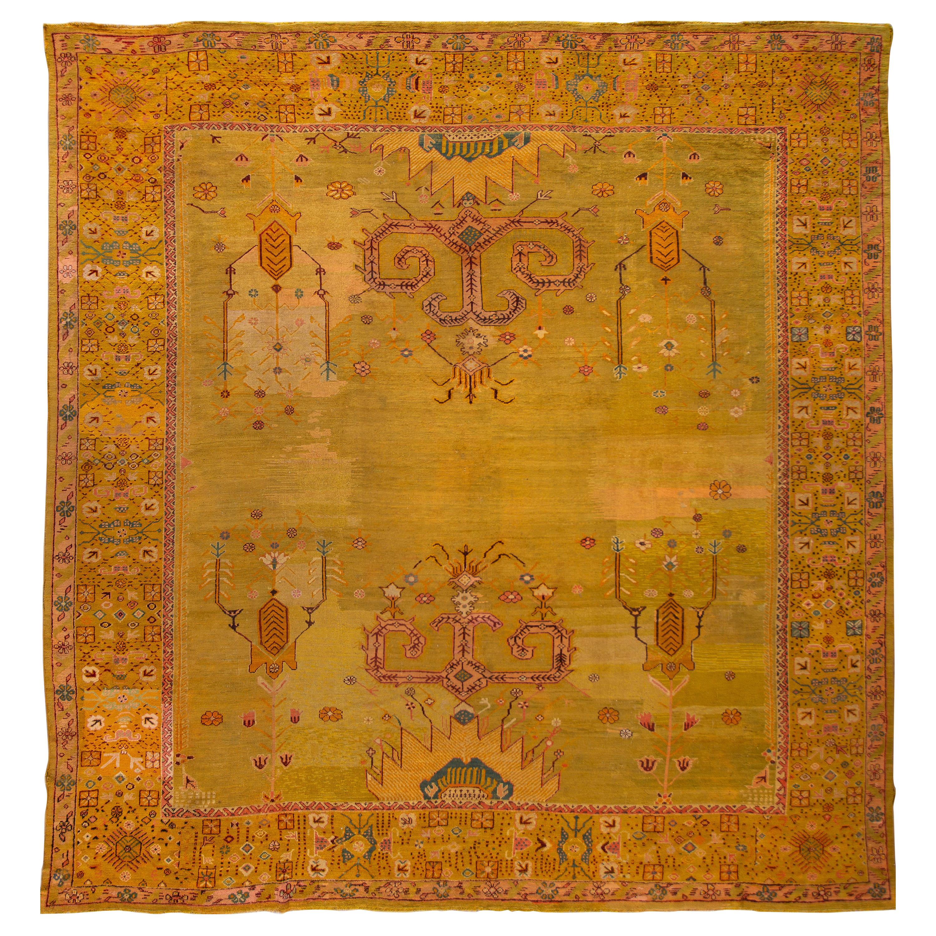 Late 19th Century Antique Oushak Handmade Wool Rug For Sale at 1stDibs