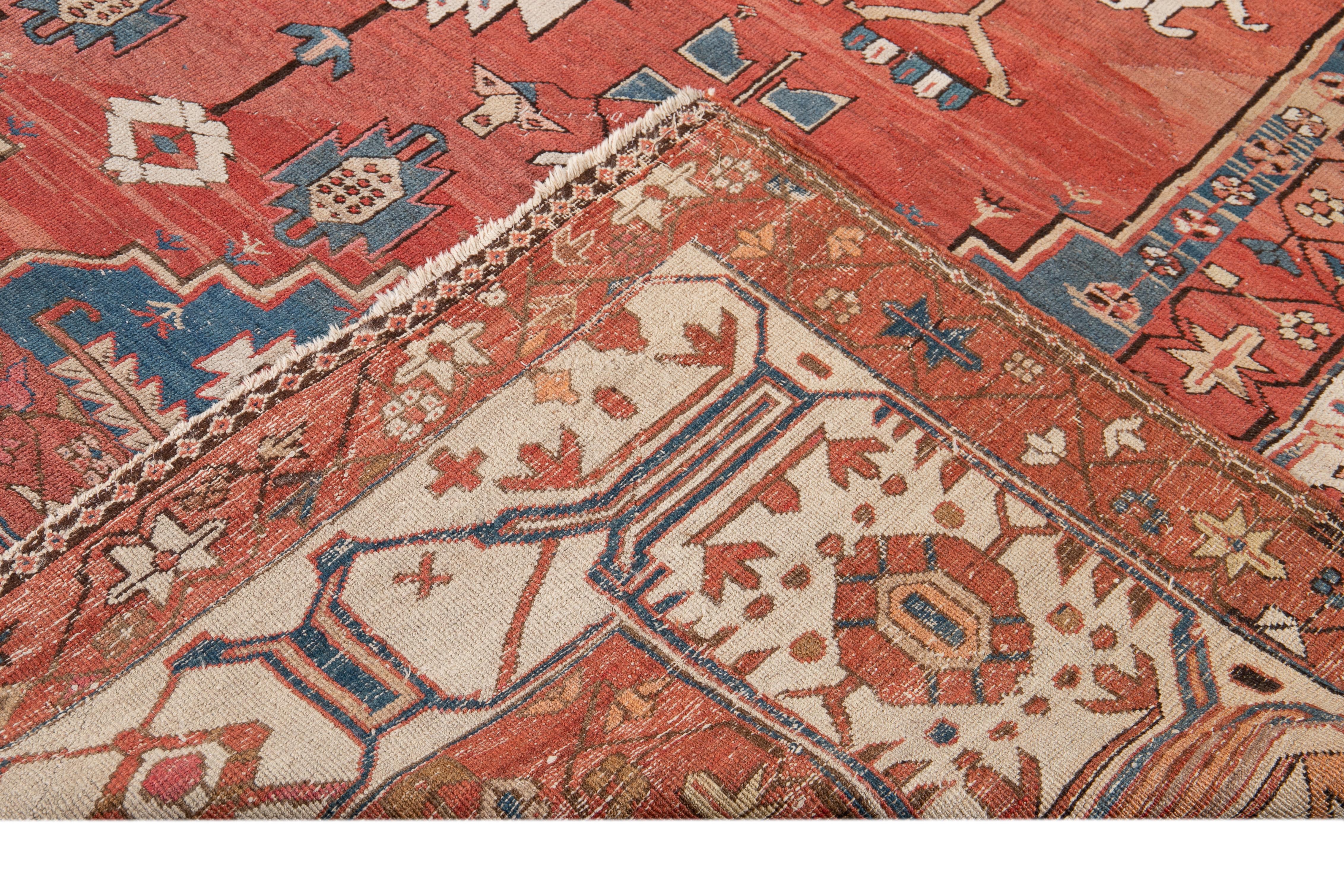 Late 19th Century Red Vintage Serapi Handmade Wool Rug For Sale 6