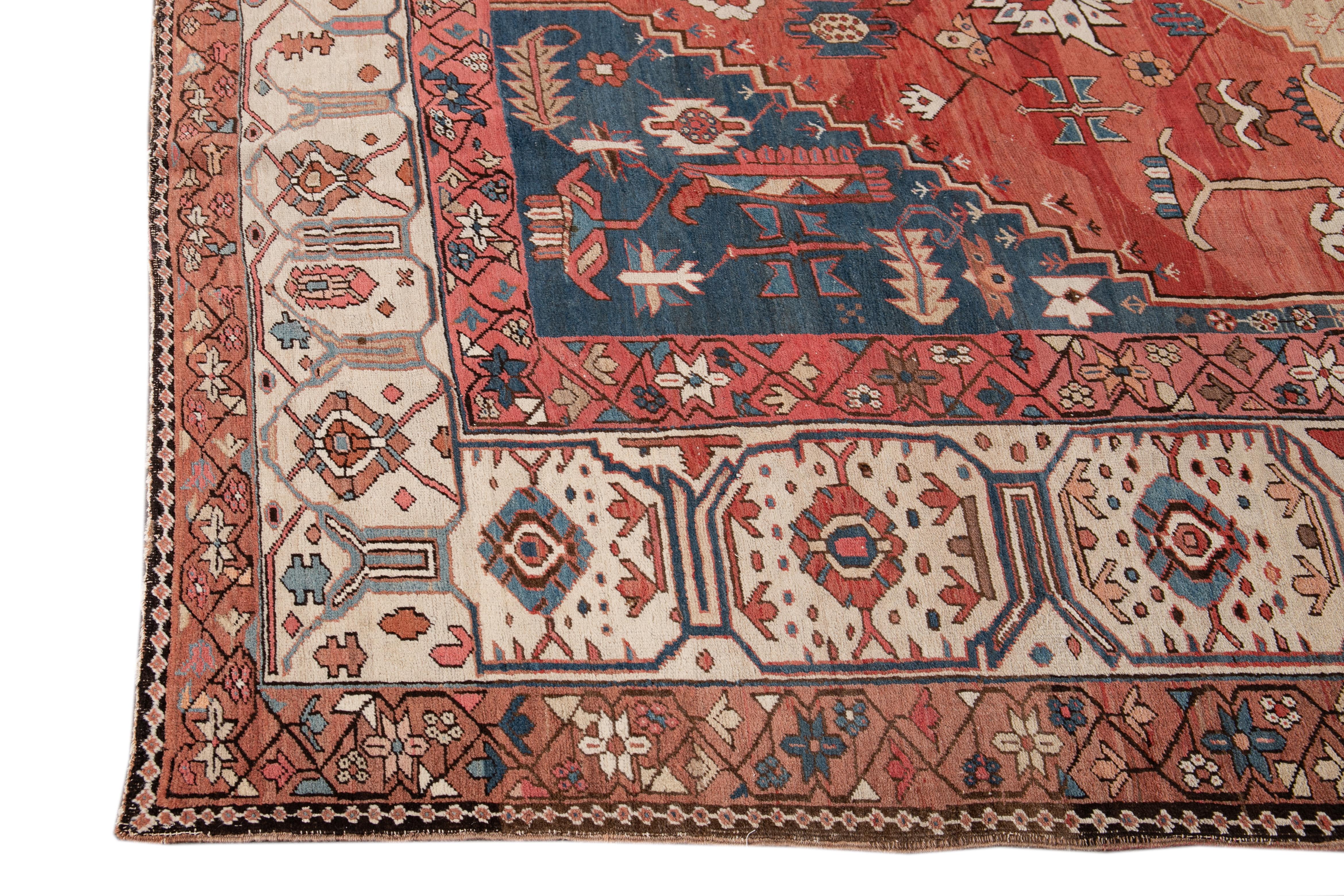 Late 19th Century Red Vintage Serapi Handmade Wool Rug In Good Condition For Sale In Norwalk, CT