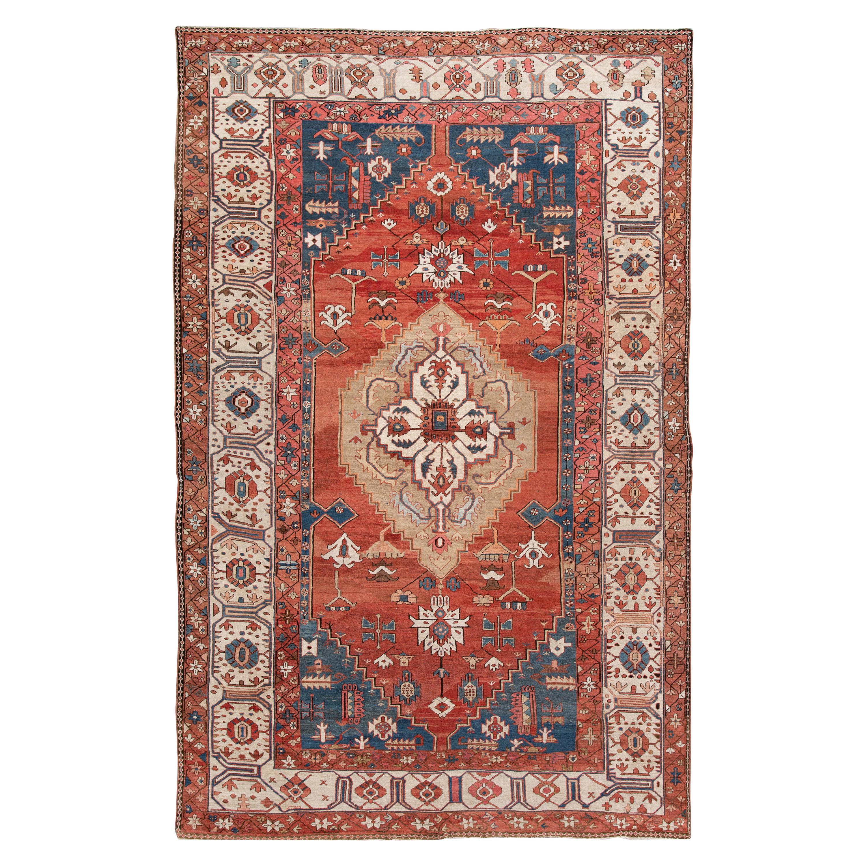 Late 19th Century Red Vintage Serapi Handmade Wool Rug For Sale