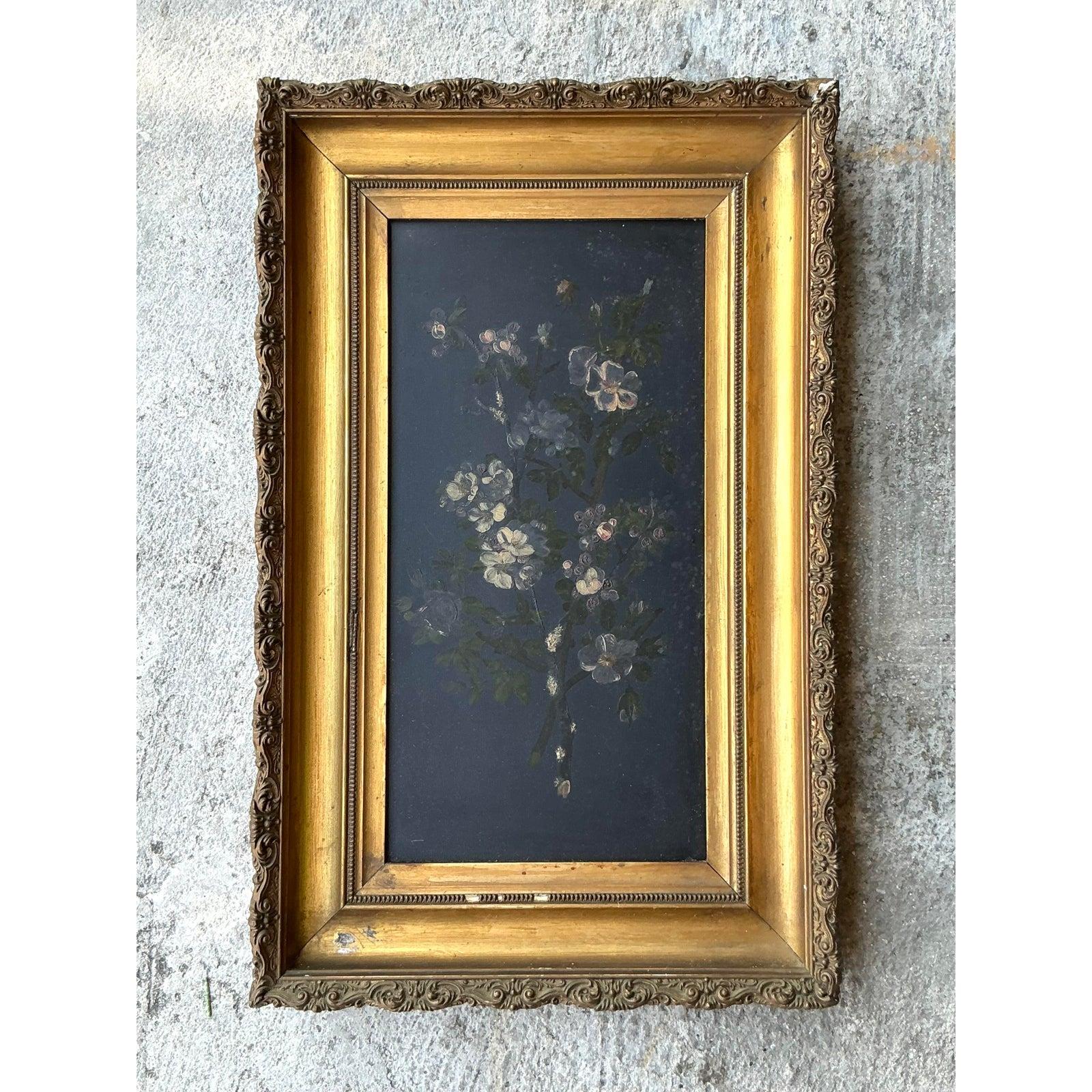 Vittoriano Pittura floreale originale su tavola della fine del XIX secolo, in stile vittoriano. in vendita