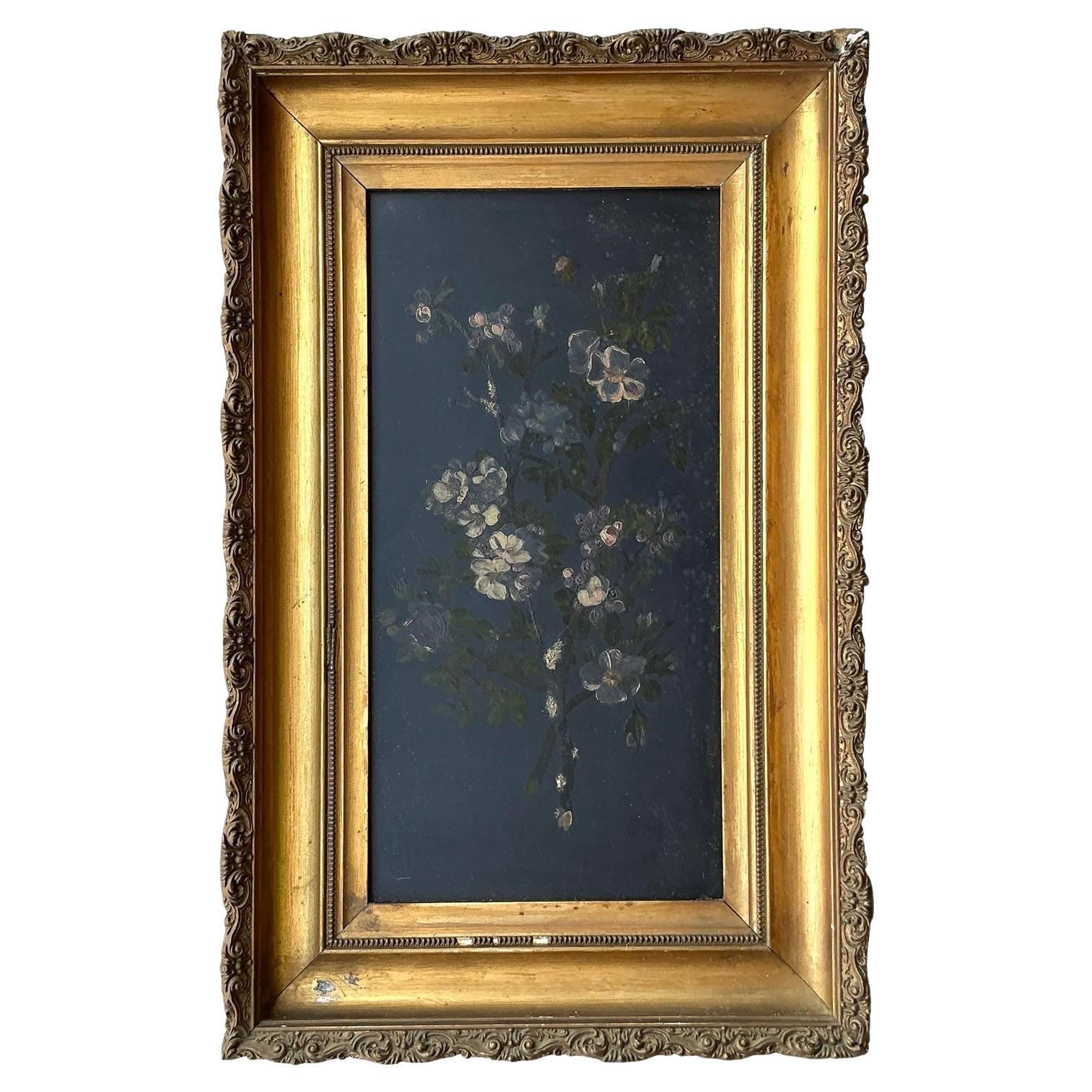 Pittura floreale originale su tavola della fine del XIX secolo, in stile vittoriano.
