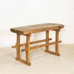 Late 19th Century Vintage Work Table Slab Wood Console Table with Trestle Base