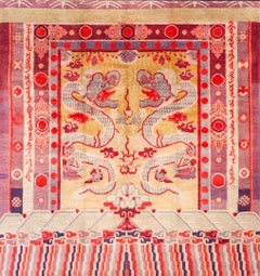 Tappeto a stendardi Ningxia cinese della fine del XIX secolo ( 6'9" x 7'3" - 206 x 221 )