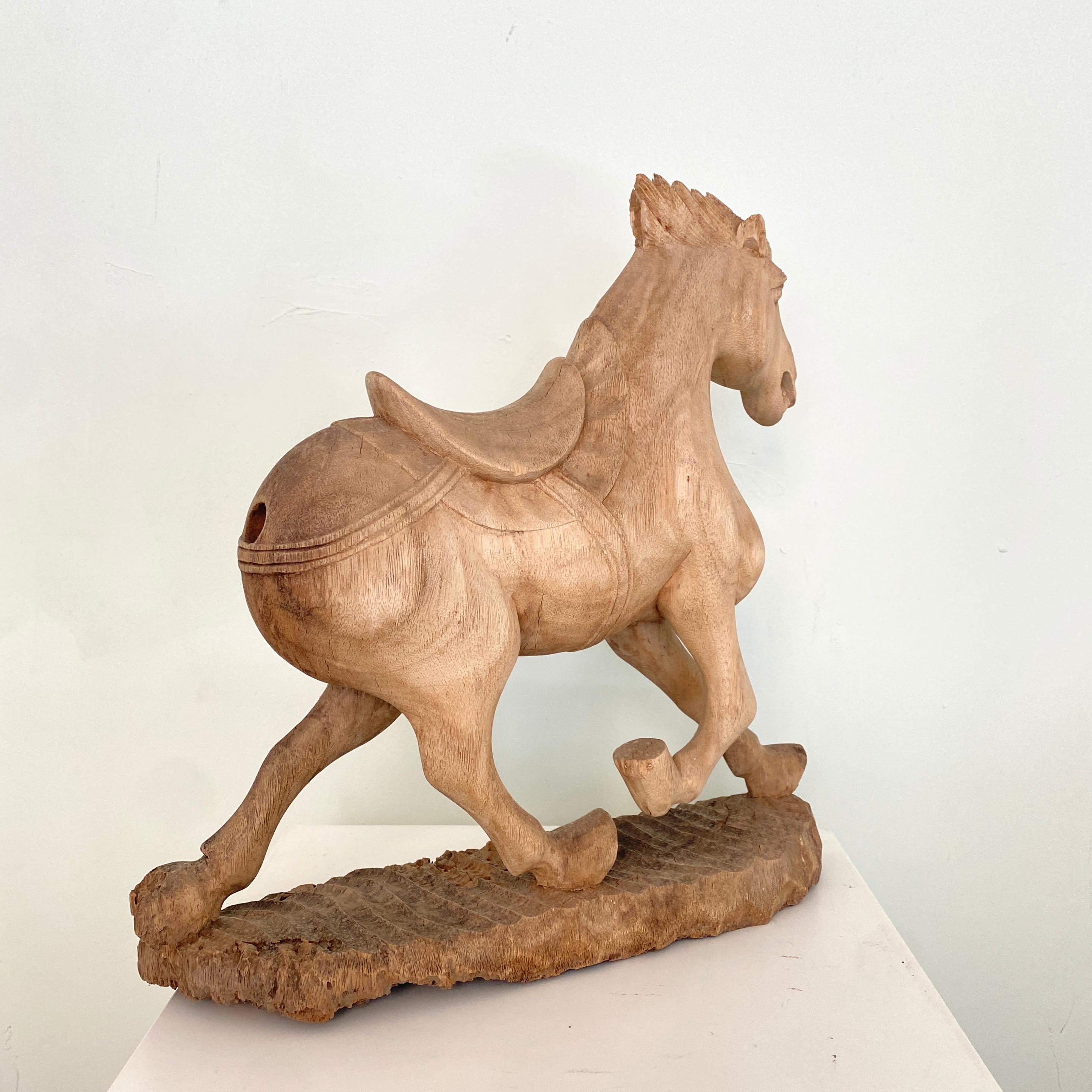 Late 19th Century Wabi Sabi Chinese Carved Wooden Tang Horse, Around 1870 6